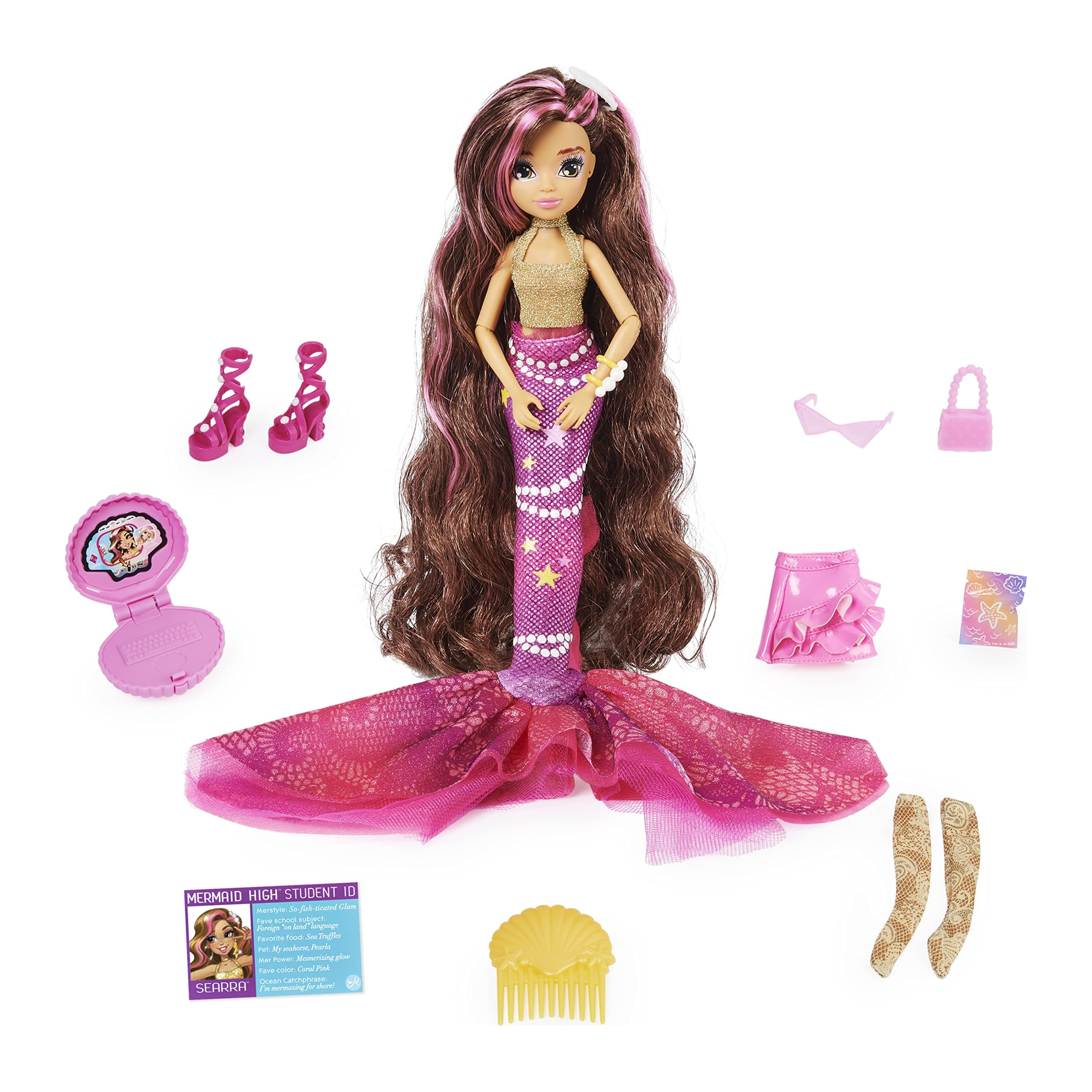 Searra Deluxe Mermaid Doll & Accessories with Removable Tail, Doll Clothes and Fashion Accessories, Kids Toys for Girls Ages 4 and up