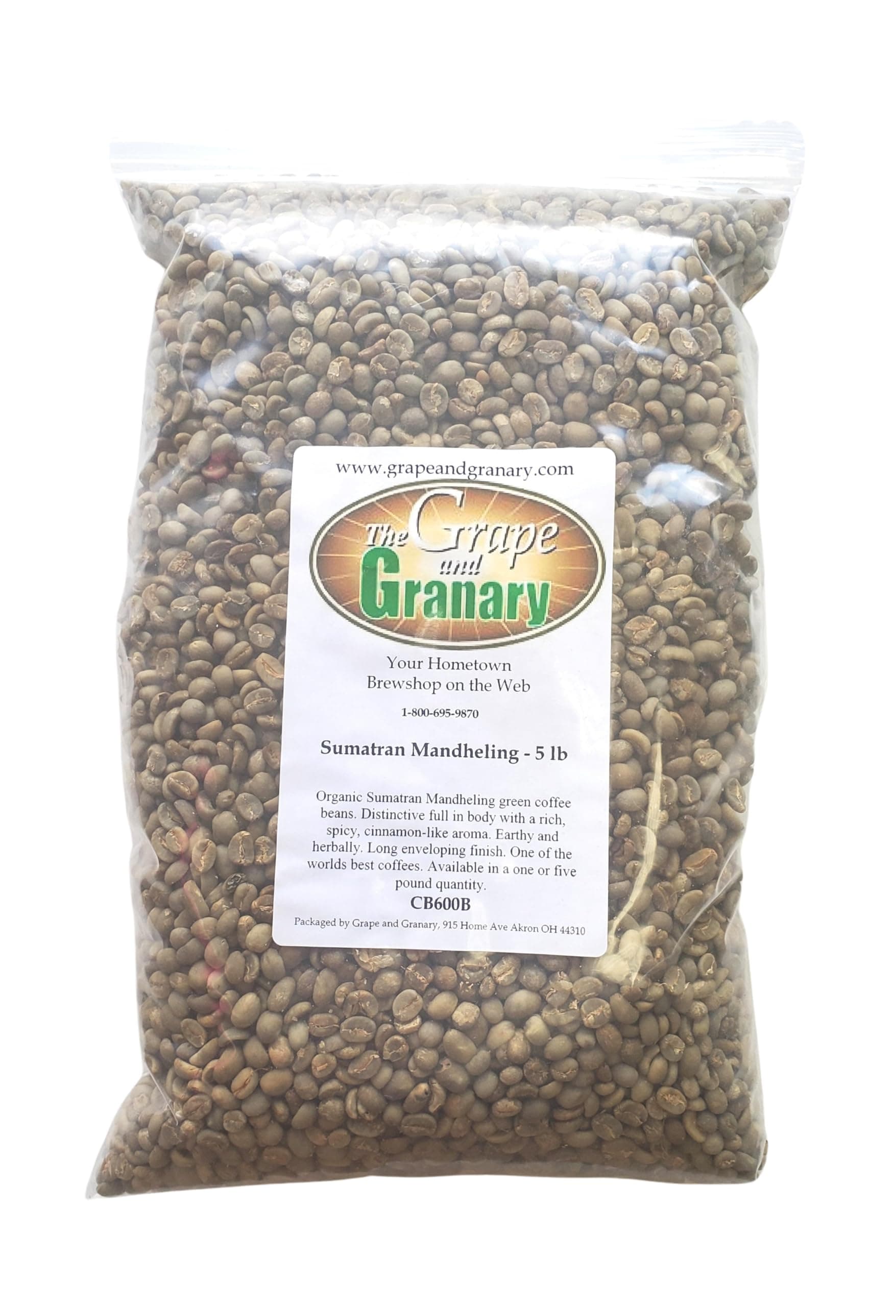 Sumatra Mandheling, Gr1 Green Unroasted Coffee Beans, 5 Lb Bag