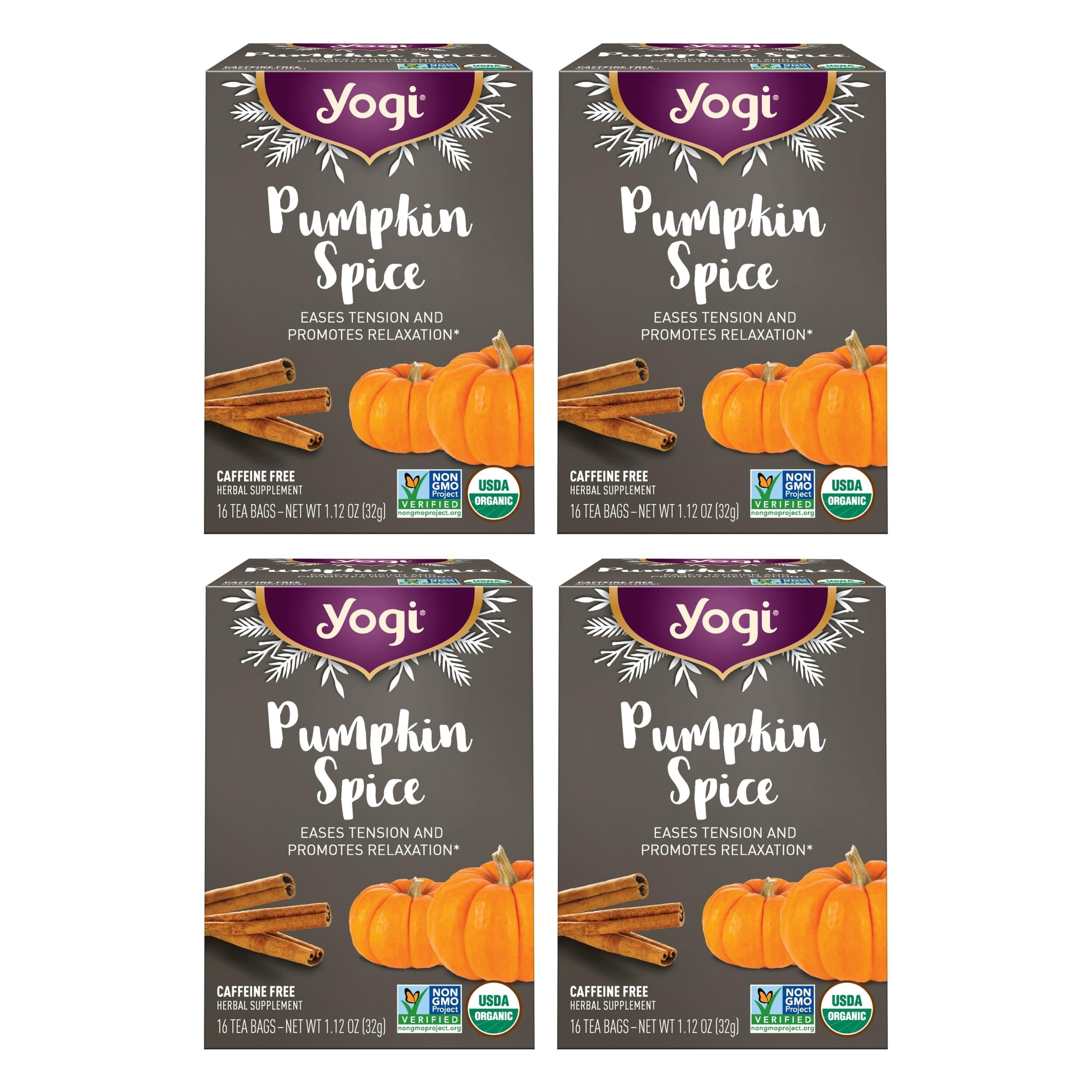 Tea Pumpkin Spice Tea - 16 Tea Bags per Pack (4 Packs) - Limited Edition Organic Pumpkin Spice Tea Bags - Perfect for the Holidays - Includes Cinnamon Bark, Cardamom Pod, Nutmeg Kernel & More
