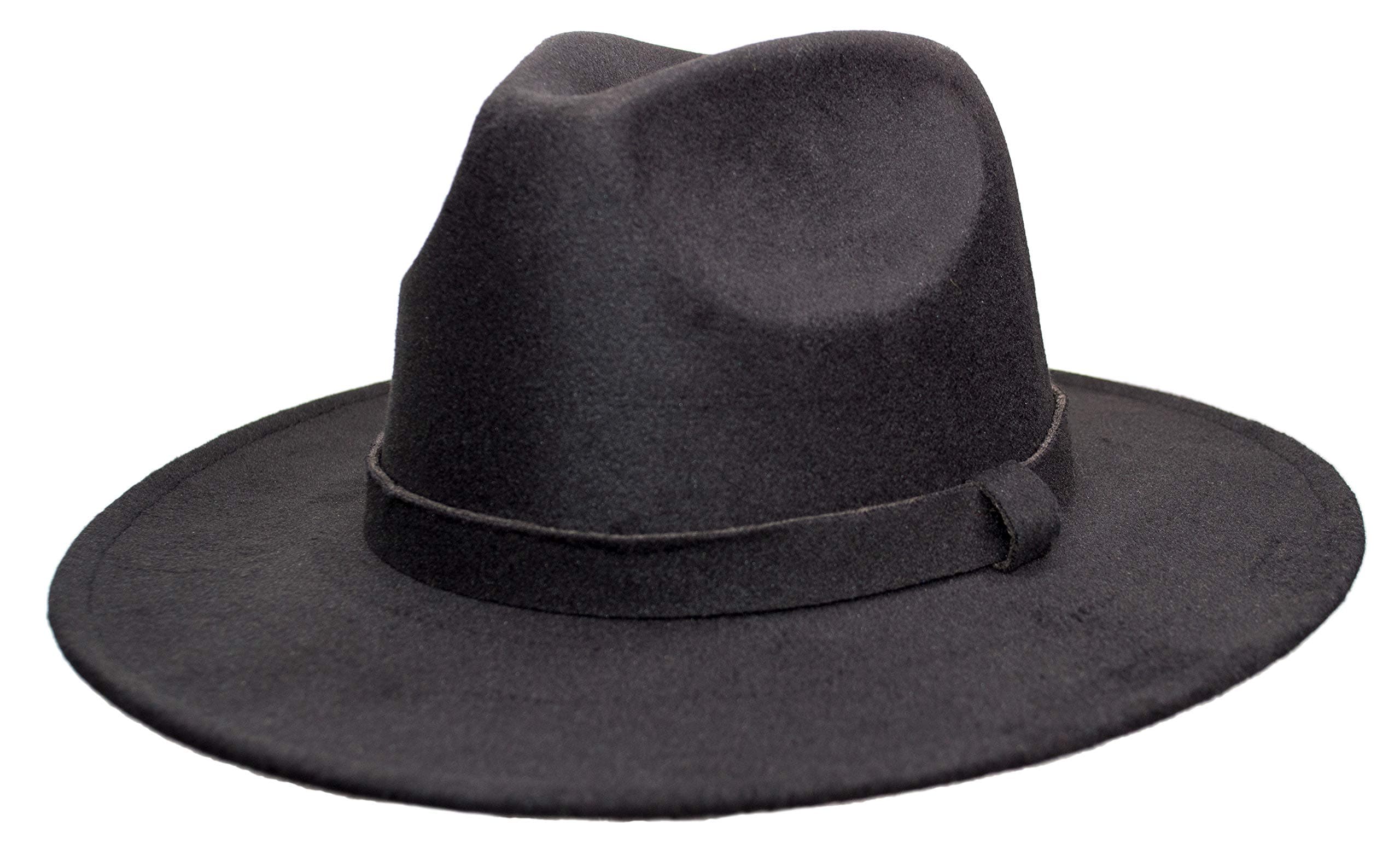 Rising Phoenix Industries Large Felt Flat Brim Rancher Panama Hat, Wide Brimmed Fedora with Matching Hat Band