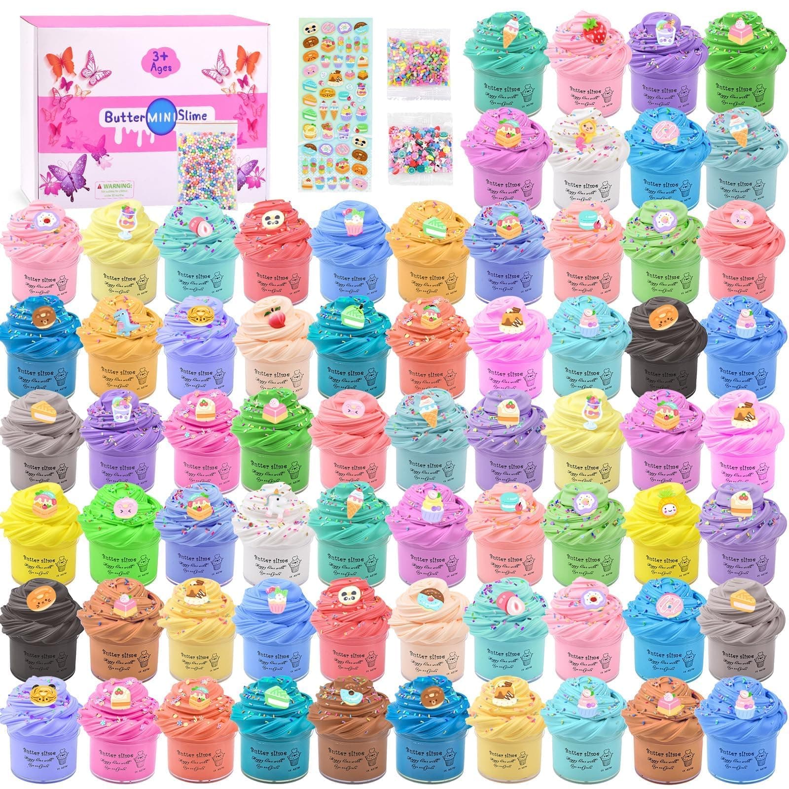 Butter Slime Kit 68 Pack, Mini Slime Party Favors for Girls Boys, Scented Bulk Slime Supplies & Kids, Stress Relief Toy, Soft & Non-Sticky, Birthday Stocking Fillers Goodie Bags Stuffers