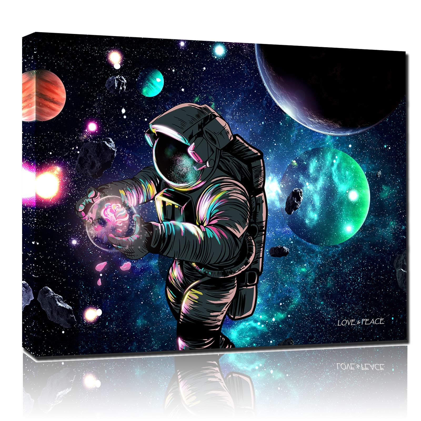 Sosolong Planet Astronaut Canvas Wall Art,outer Space Wall Decor For Boys Bedroom Living room 2
