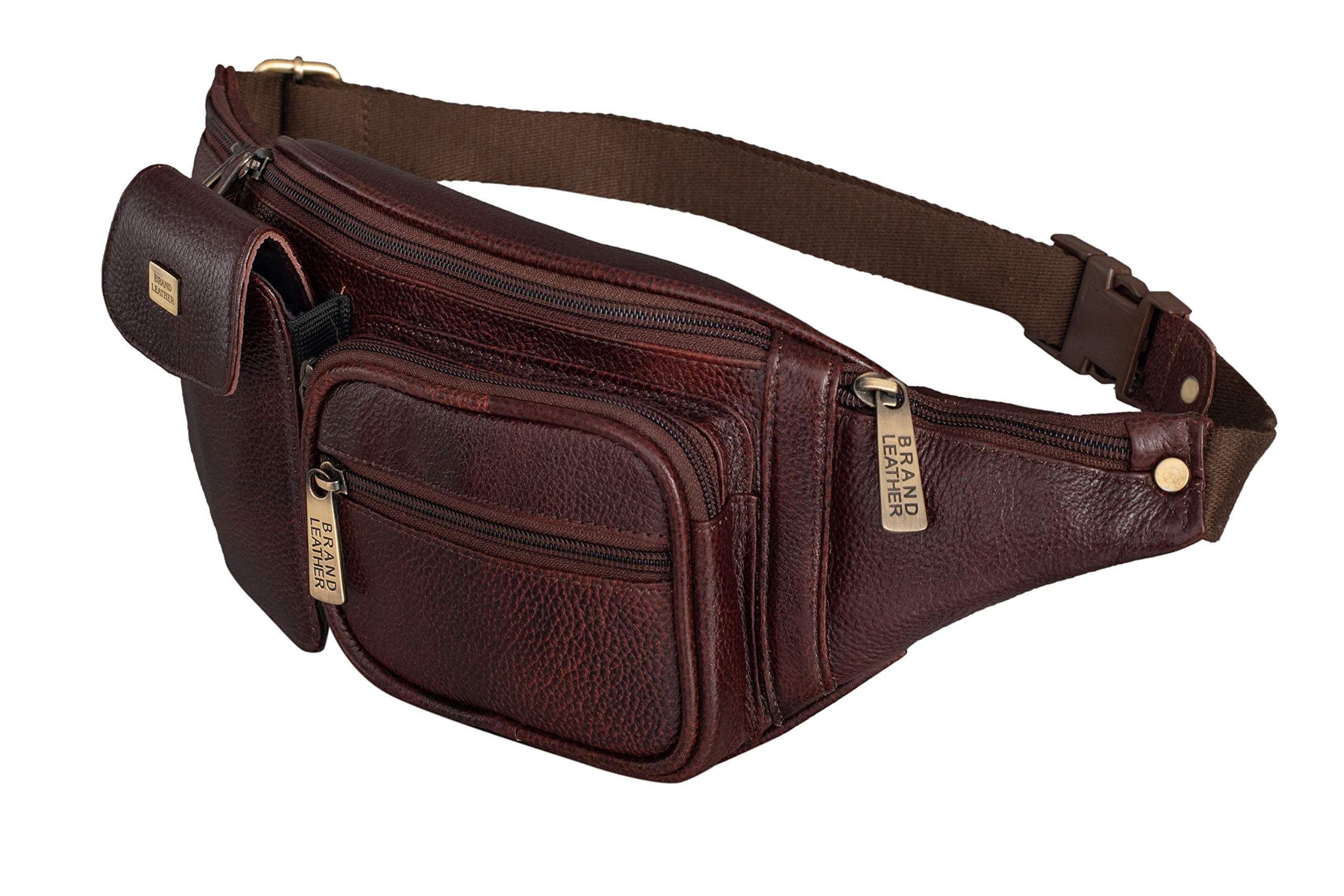 Genuine Leather Stylish Waist Bag Elegant Style Travel Pouch Passport Holder with Adjustable Strap (Brown)