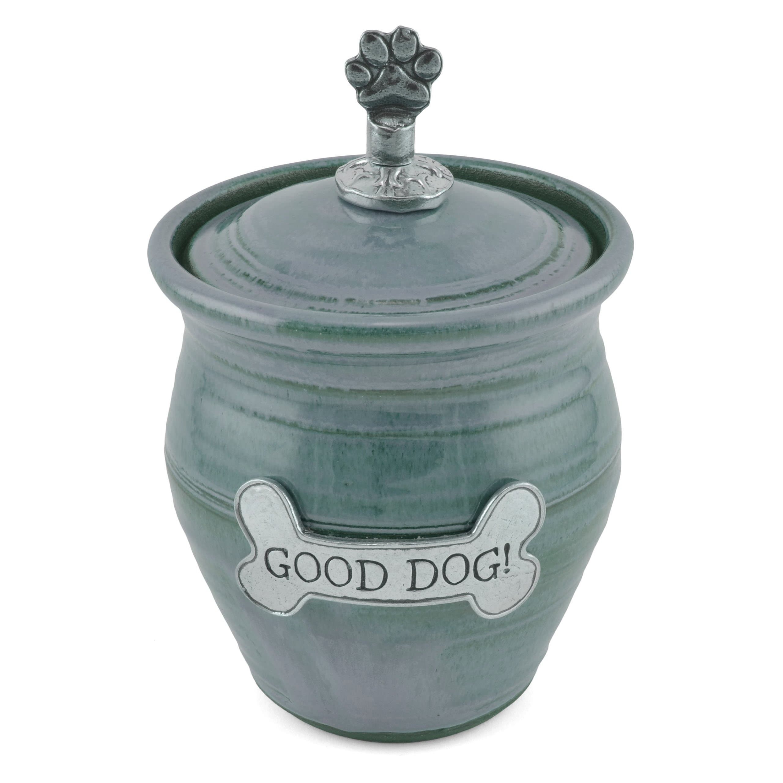 Small Dog Treat Jar, Light Blue, Handmade American Pottery
