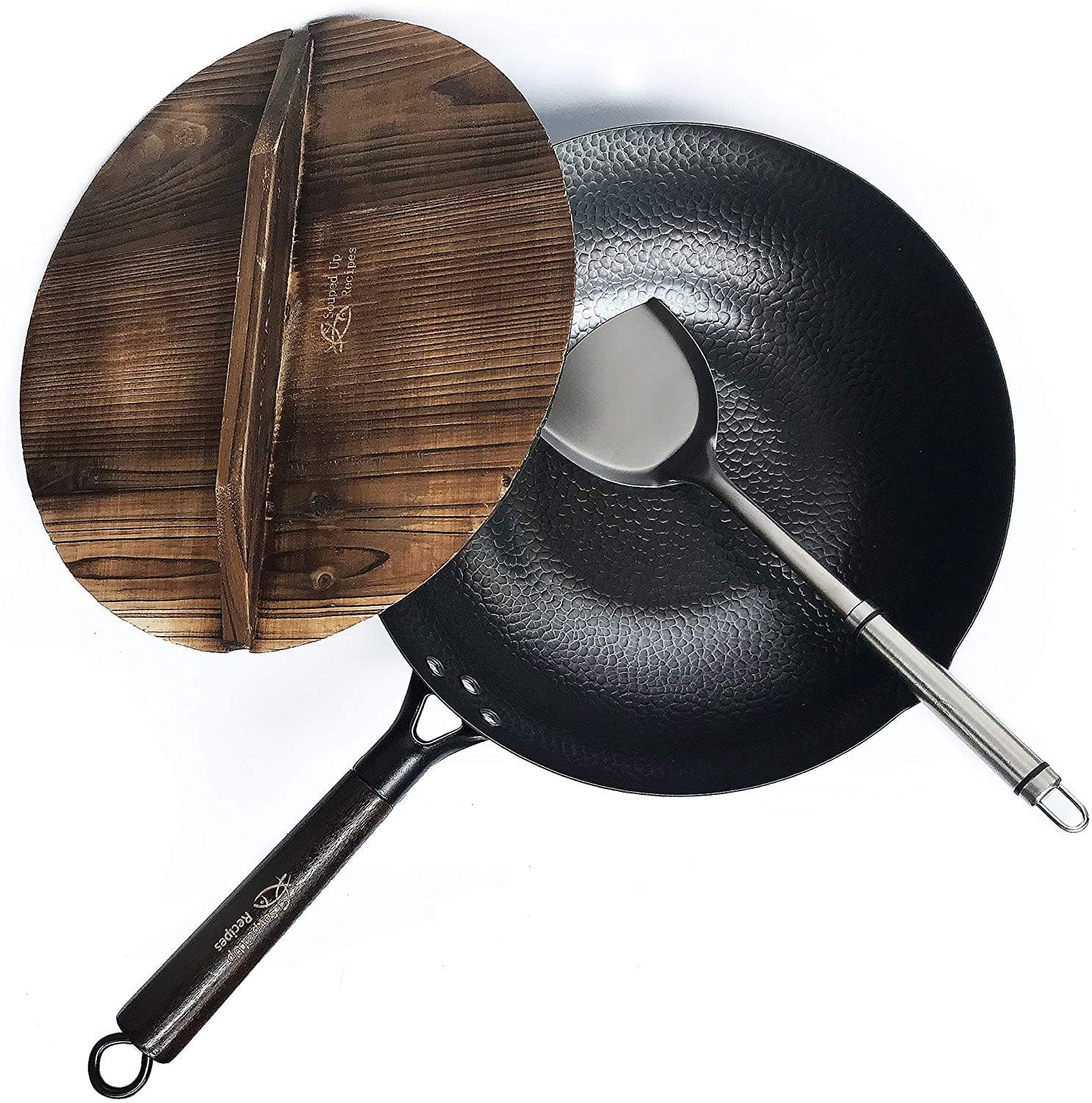 12.5 Inch Carbon Steel Wok For Electric, Induction and Gas Stoves (Lid, Spatula and User Guide Video Included)