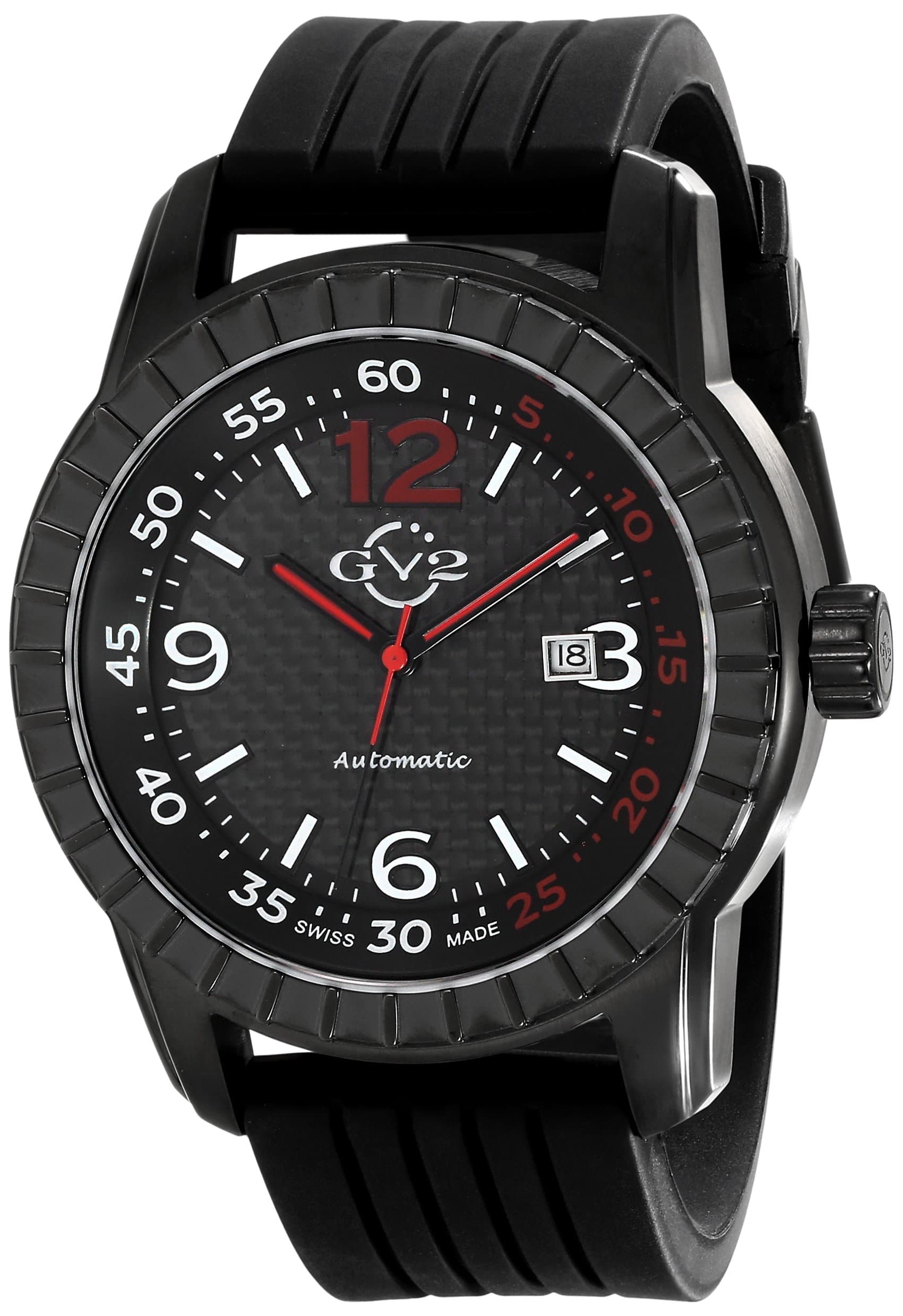 GV2 by Gevril Lucky 7 Mens Swiss Automatic Black Rubber Strap Watch, (Model: 9302)