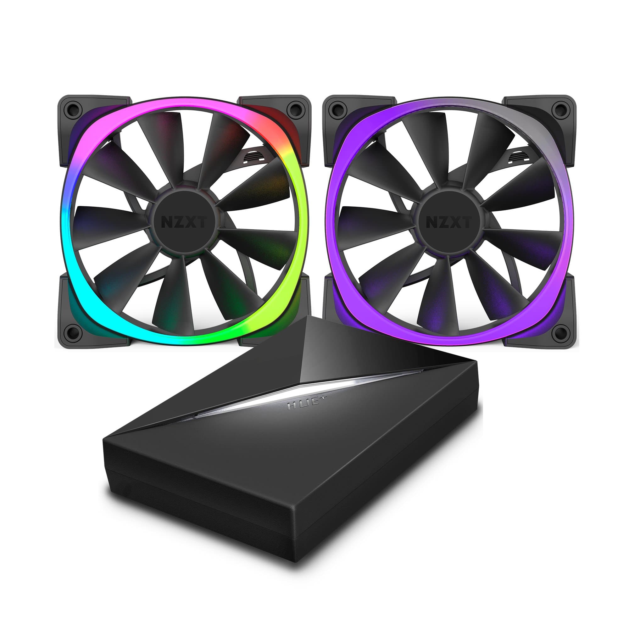 NZXT Aer RGB 120mm Fan Dual Pack with Hue+ Controller - 2x 120mm PWM Fan, 500-1500 RPM, Designed for Hue+ Lighting Hub, CAM-Powered - RF-AR120-C1