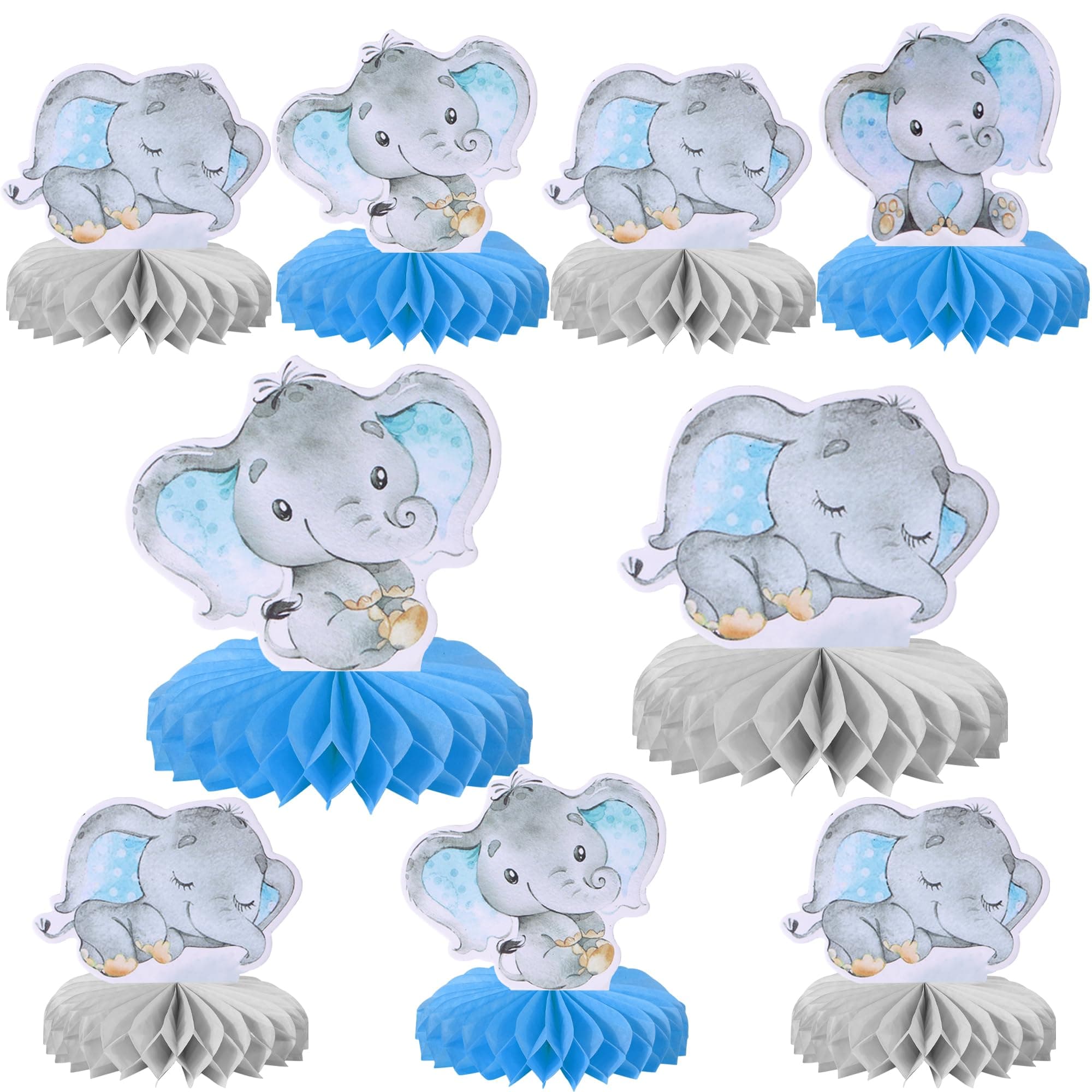 ZHUOWEISM 6 PCS Blue Elephant Honeycomb Table Centerpiece for It's a Boy Elephant Theme Gender Reveal Baby Shower Kids Boys Birthday Party Table Decorations Supplies