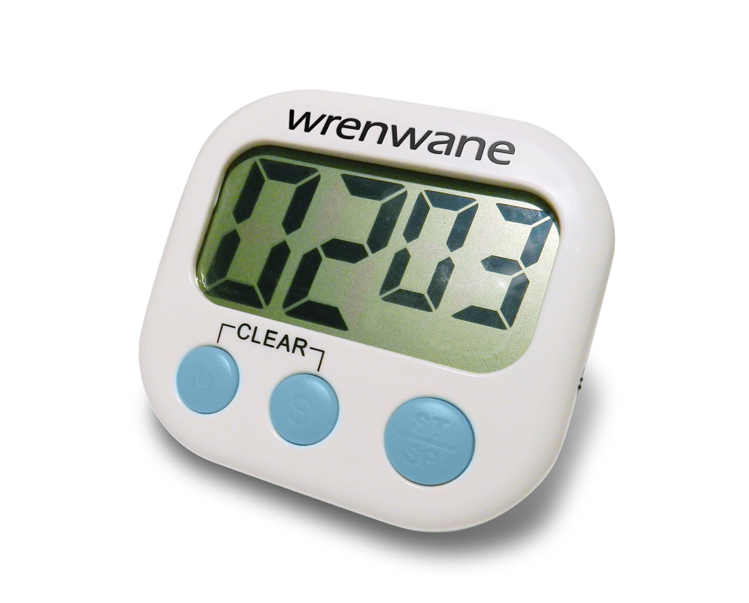 Wrenwane Digital Kitchen Timer (Upgraded Version) Big Digits, Loud Alarm, Magnetic Backing, Stand, USA for 7+ Years with 10000+ s! White