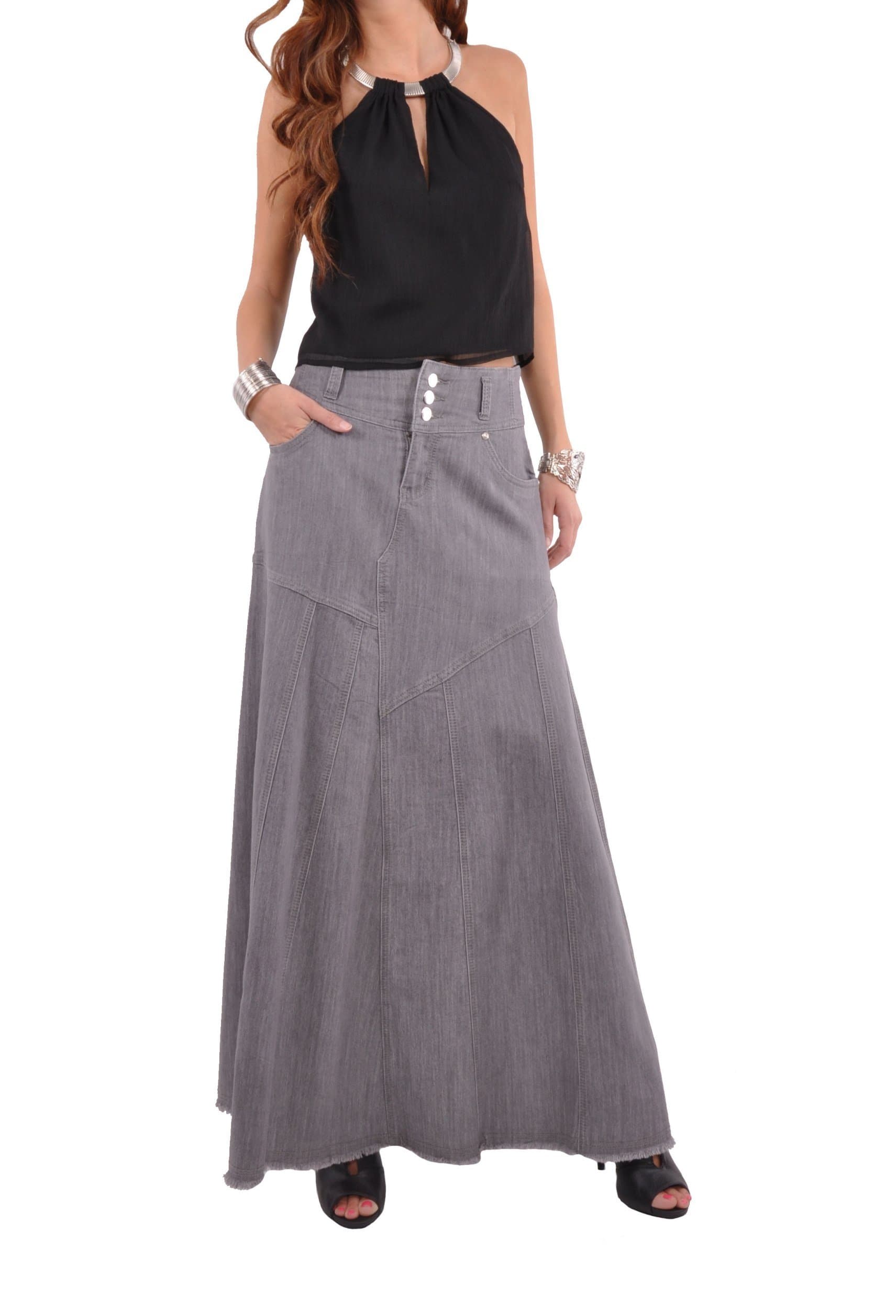 Stunning in Gray Denim Skirt
