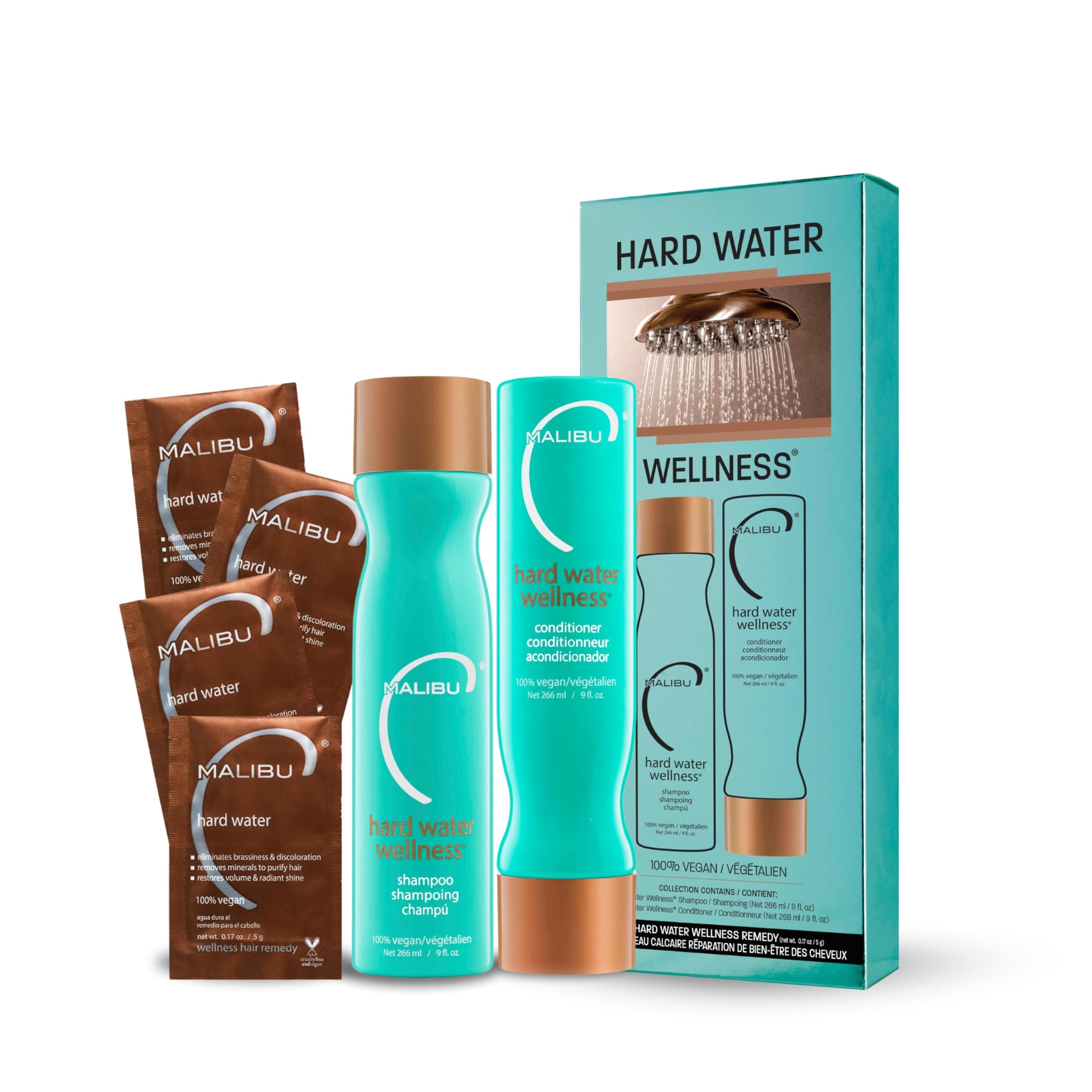 Malibu C Hard Water Wellness Collection Hair Kit Hydrating Hair Care Shampoo, Conditioner and Hair Remedy Help Removes Hard Water Deposits and Impurities from Hair