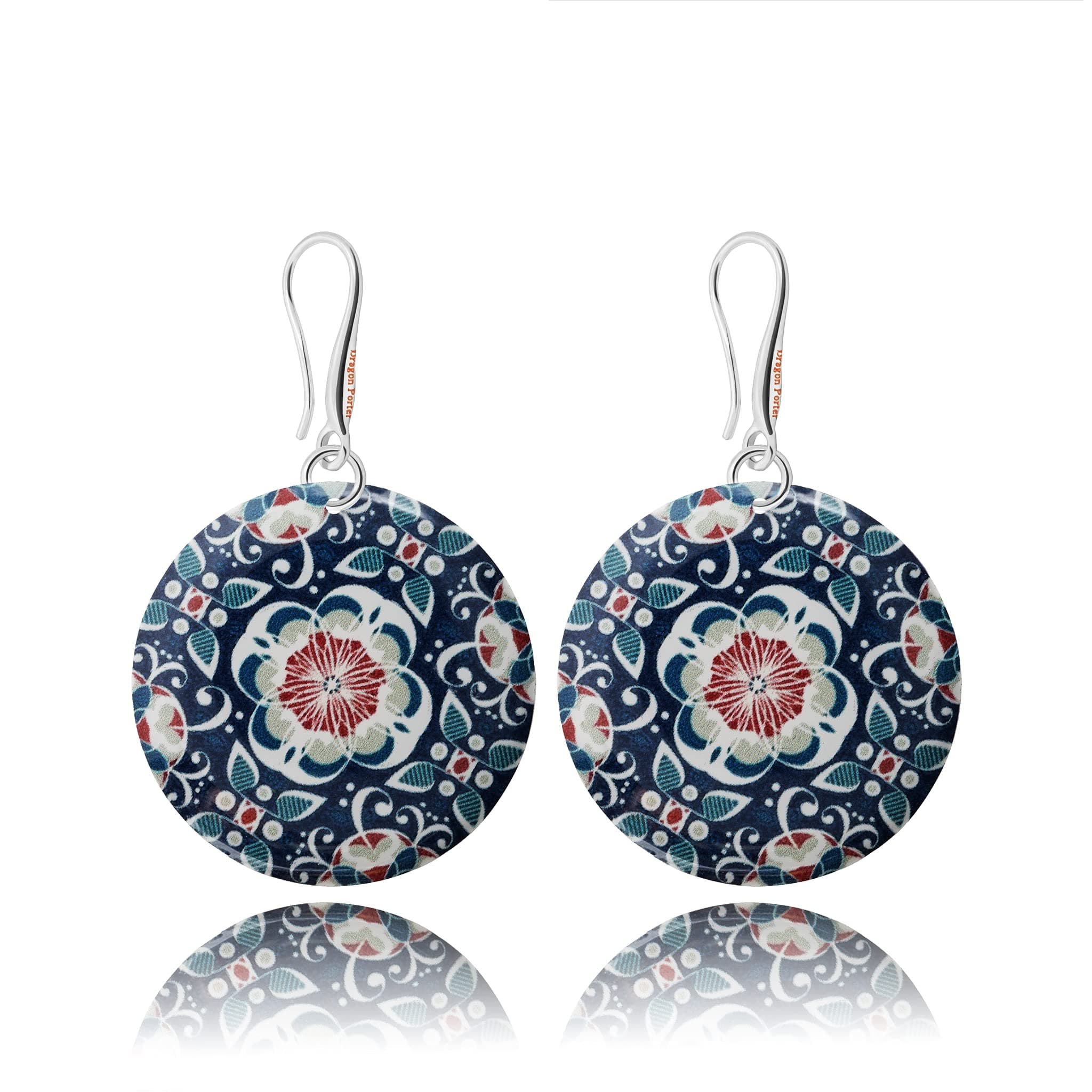 Dragon PorterModern Round Dangle Earrings for Women, Everyday Casual Jewellery (Style 18 - Navy Blue)