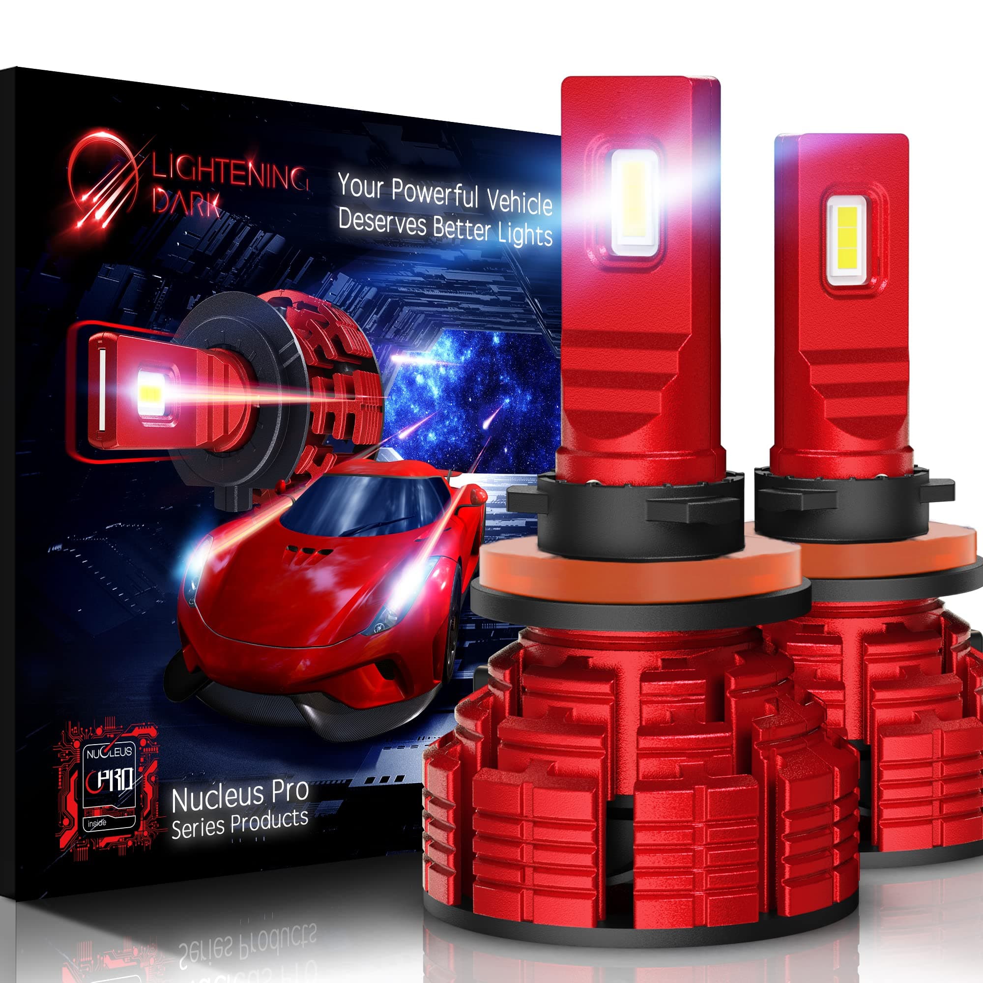 LIGHTENING DARK H11 LED Bulb, 360°Adjustable Beam 100W 22000LM Extremely Bright 6500K Cool White Nucleus Pro H8/H9 Powersports Accessory Light for OFF-Road Use ATV/UTV or Fog Lights