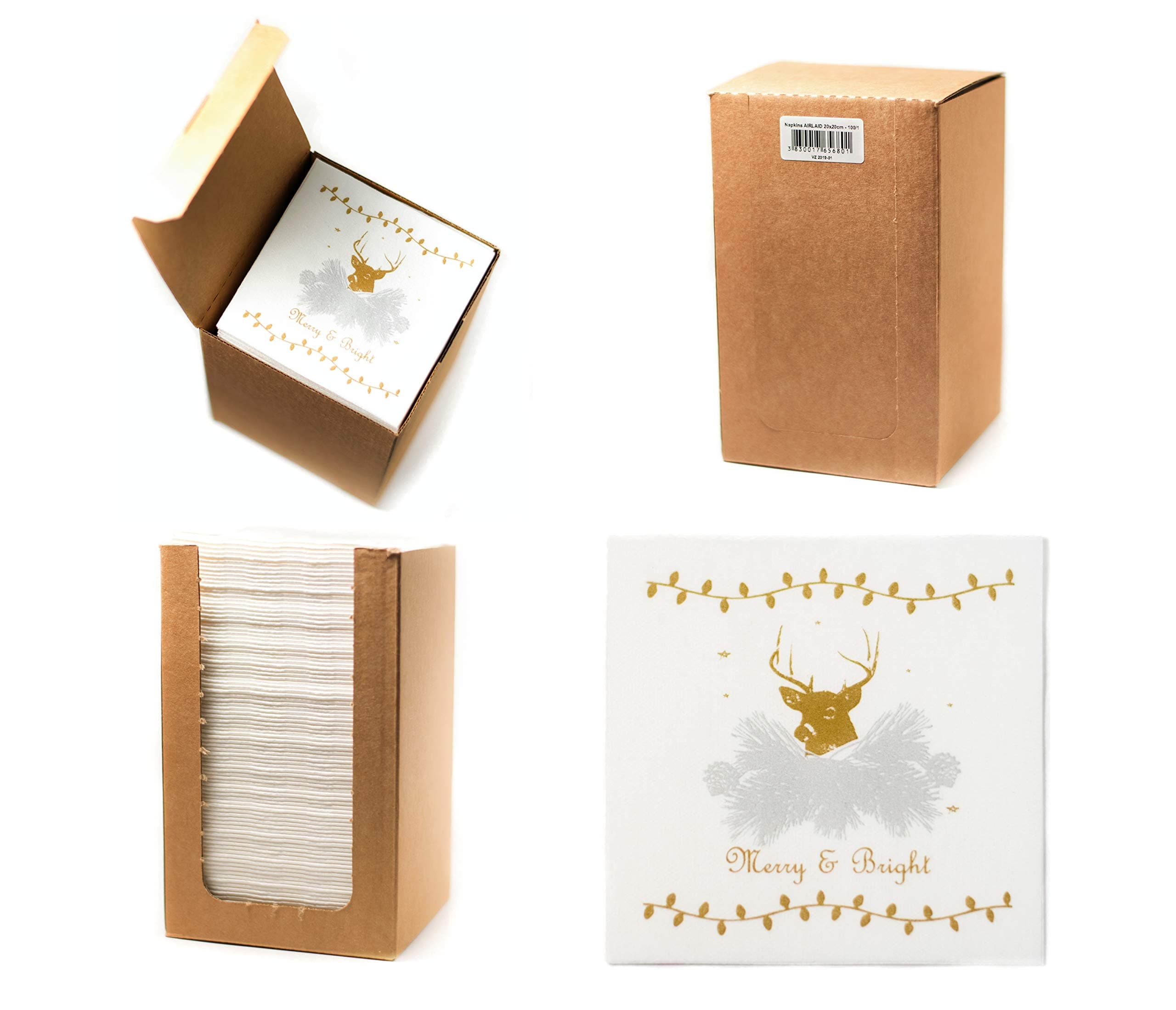 AlvotexCHIC Airlaid 100 Coctail Napkins, 1/4 Fold Fabric-Like, Disposable Napkins, Merry & Bright Motifs, 20 x 20 cm