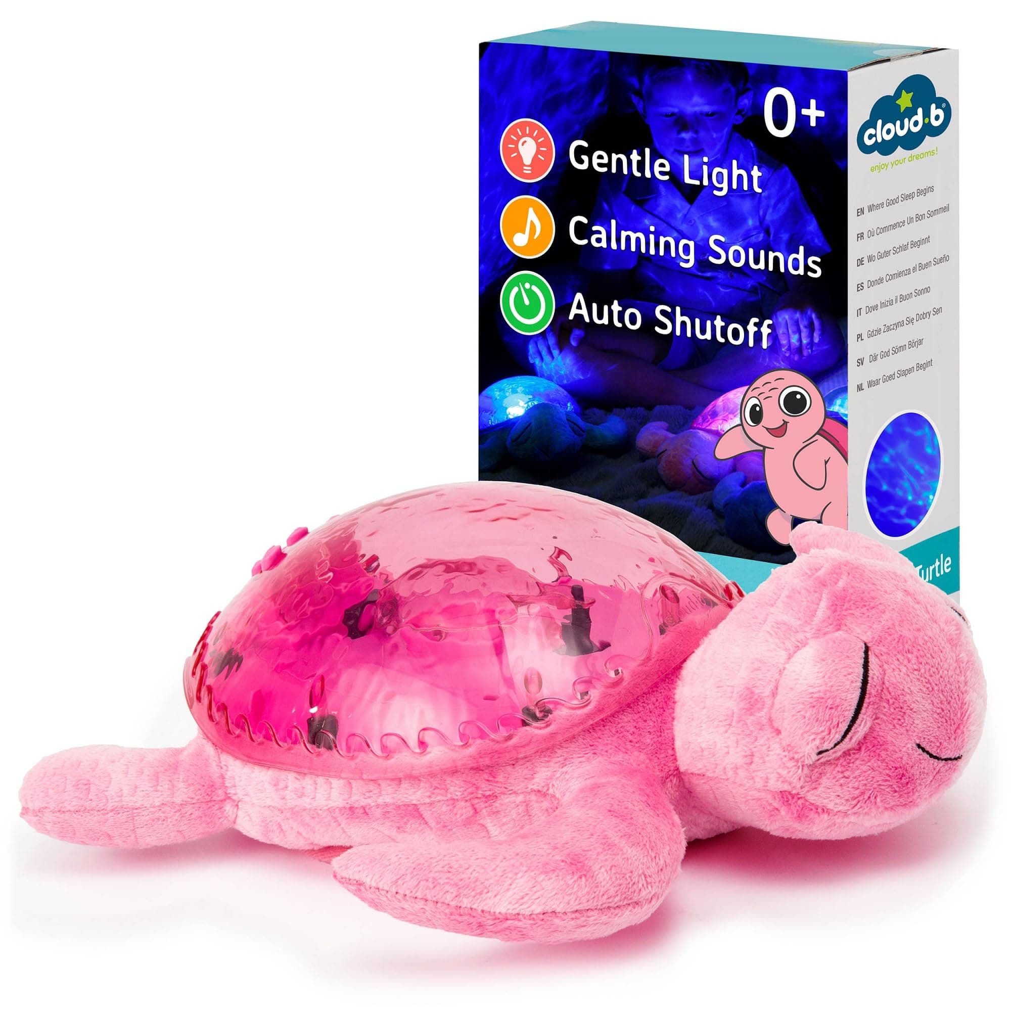 Cloud b Tranquil Turtle Pink - Ocean Projector Night Light Kids & Baby Night Light | Soothing White Noise Plush with Auto Shut-Off | Eases Fear of Dark