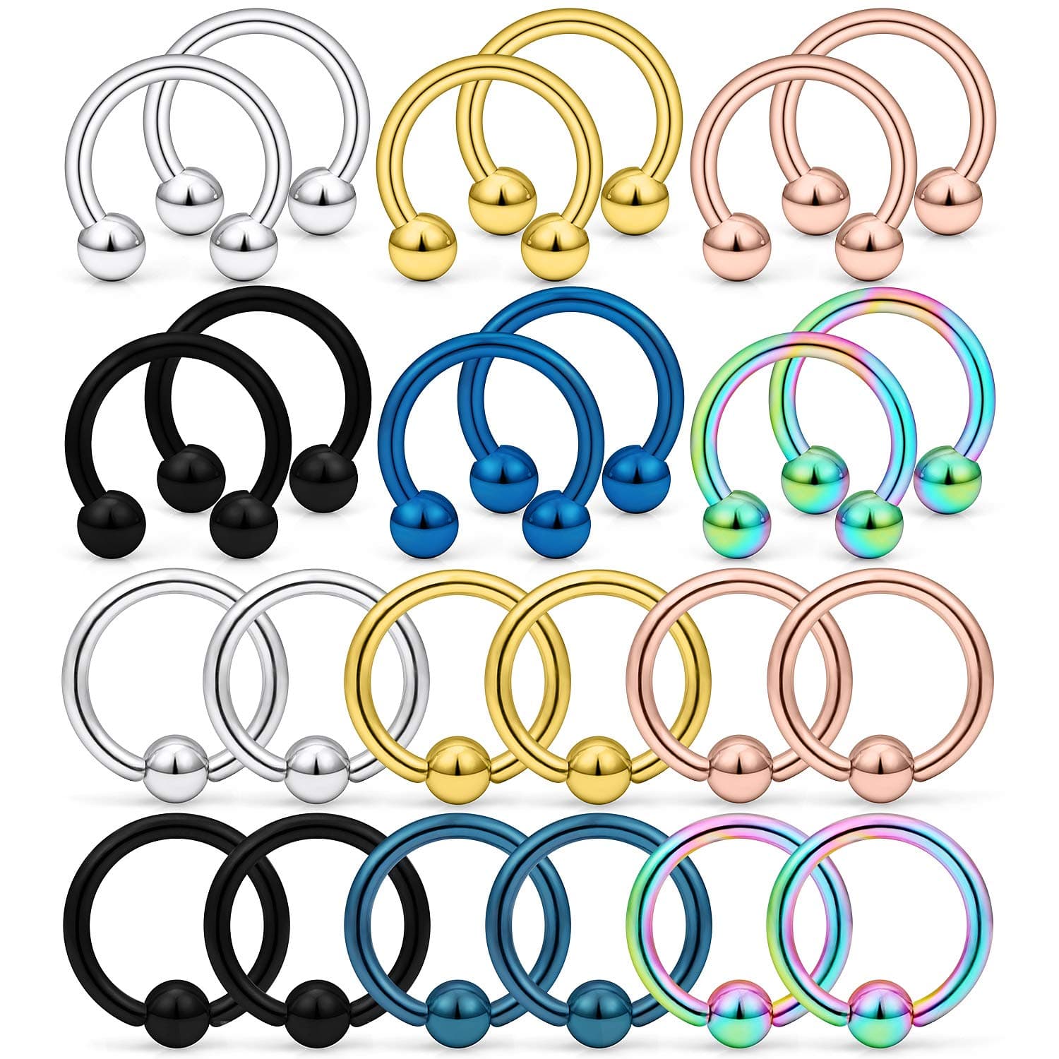 Kridzisw 14G Septum Nose Rings Eyebrow lip Rings Lobe Earrings Hoop 316L Surgical Steel Cartilage Helix Tragus Rook Daith Earrings Hoops Piercing Jewelry for Women Men 8mm 10mm 12mm 14mm 16mm 19mm