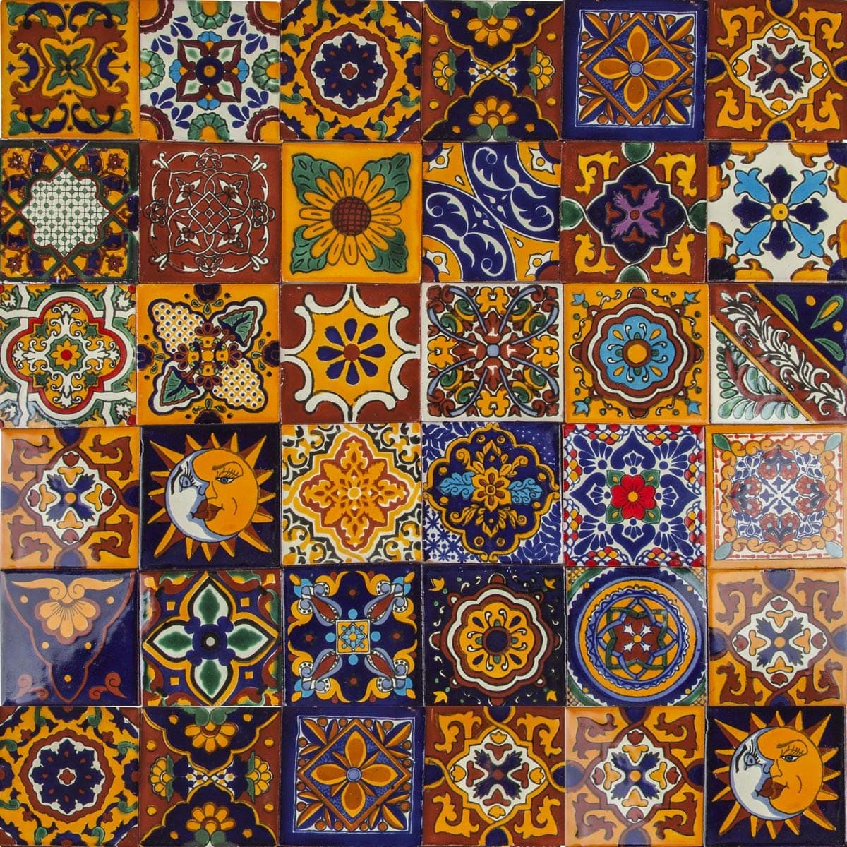 Mexican Ceramic Tiles 4x4 - Girasol by Cerames - 30 Decorative Mexican Mosaic Tiles for Bathroom, Kitchen, Shower, Stairs, Living Room, Kitchen backsplash | Mexican Tiles backsplash Talavera