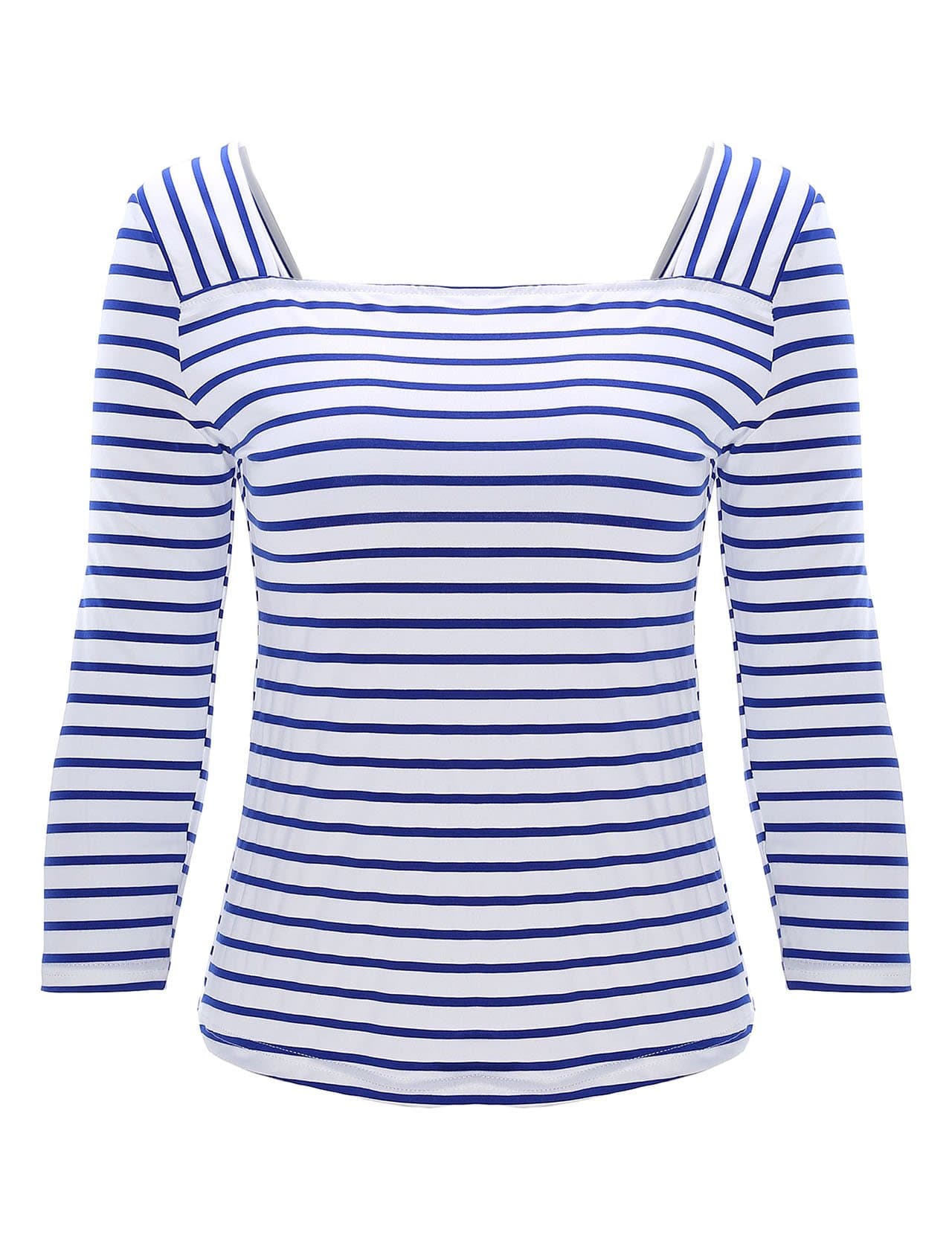 Ayliss Women Blue & White Stripe T-Shirt Summer Cotton Tee Tops Blouse,Blue & White Stripe,XX-Large