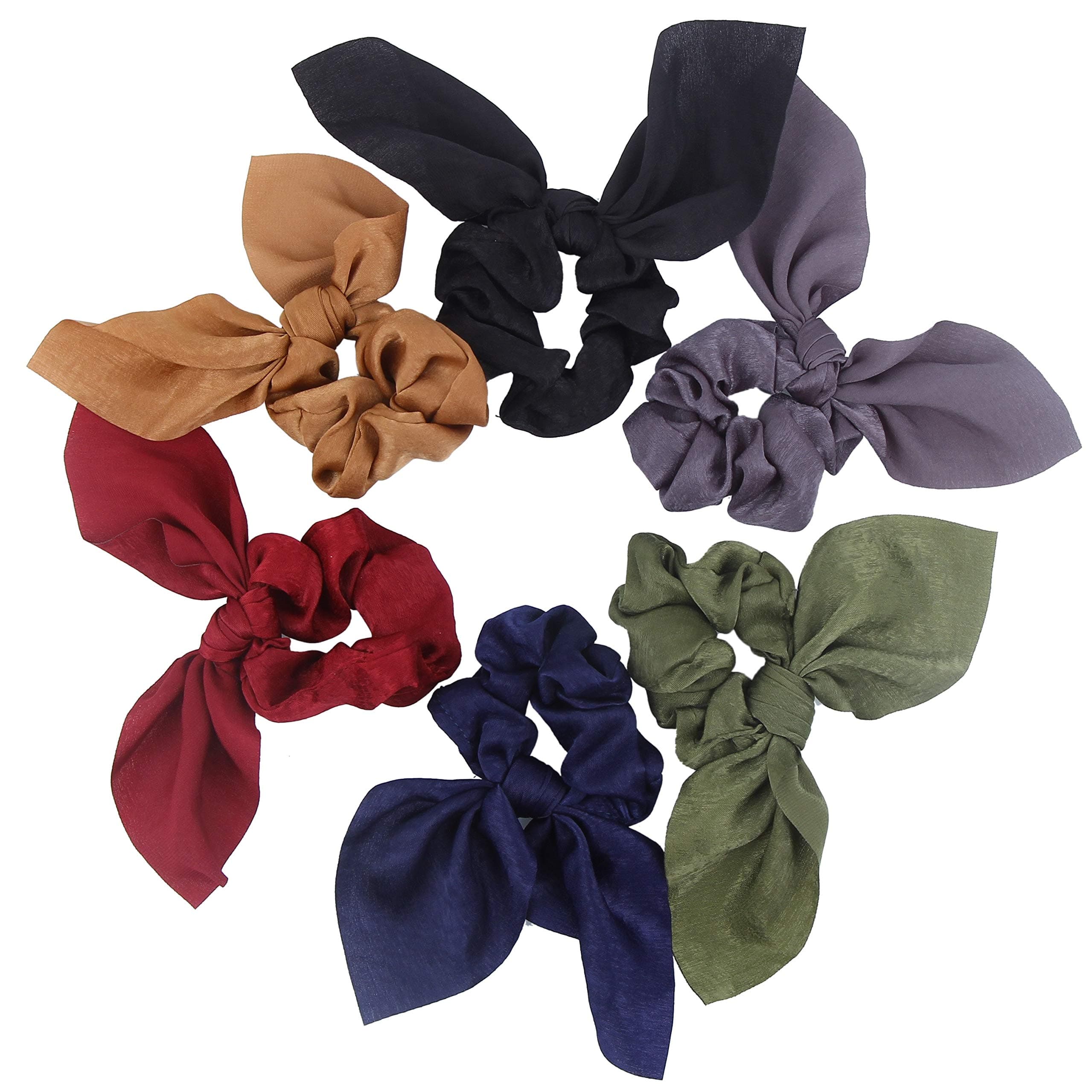 Hair Scarf Silk Scrunchies Ponytail - Unique Hair Ties Designs to match Different Outfits – Satin Silk Hair Bands for Women Teen Tween Hair Scarves Ties (6 pcs Solid Colors)