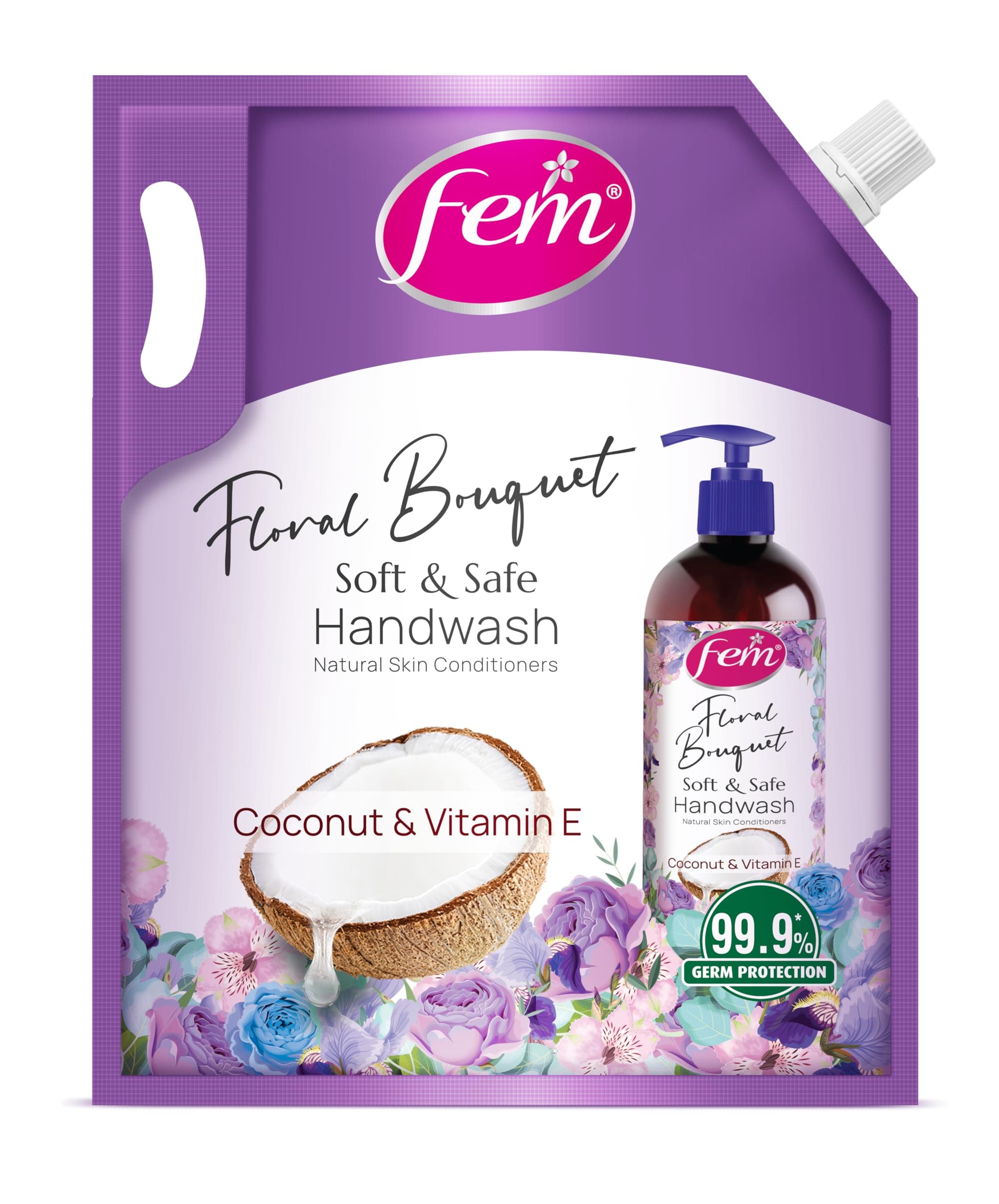 DABUR Fem Floral Bouquet Soft & Safe Handwash - 1500 Ml | Germ Protection | Enriched With Goodness Of Coconut Milk & Vitamin E | Long Lasting Fragrance