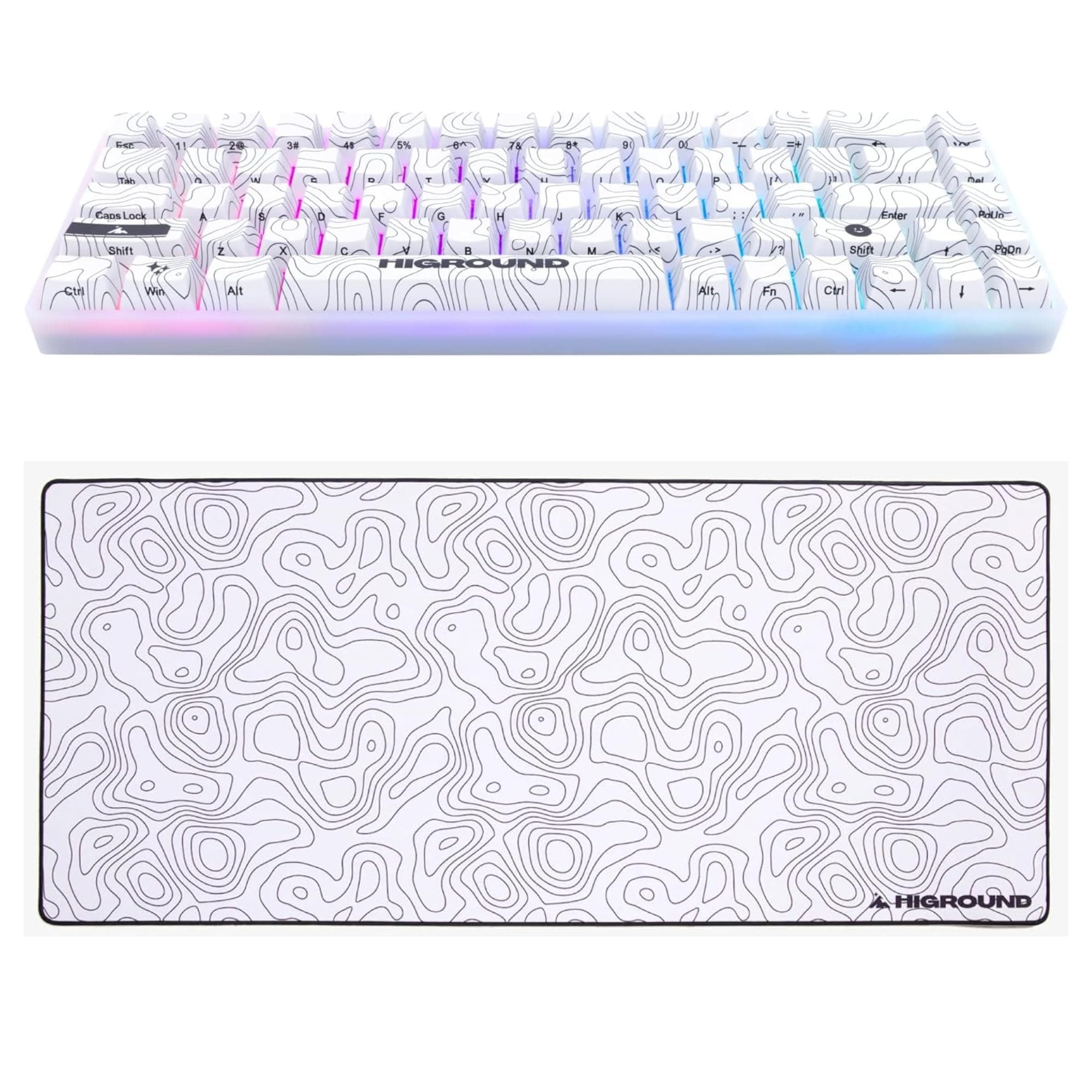 Higround Trailhead 65% Mechanical USB Wired Gaming Keyboard (SNOWSTONE), TTC Linear Custom Switches and SNOWSTONE XL Topograph Gaming Mousepad