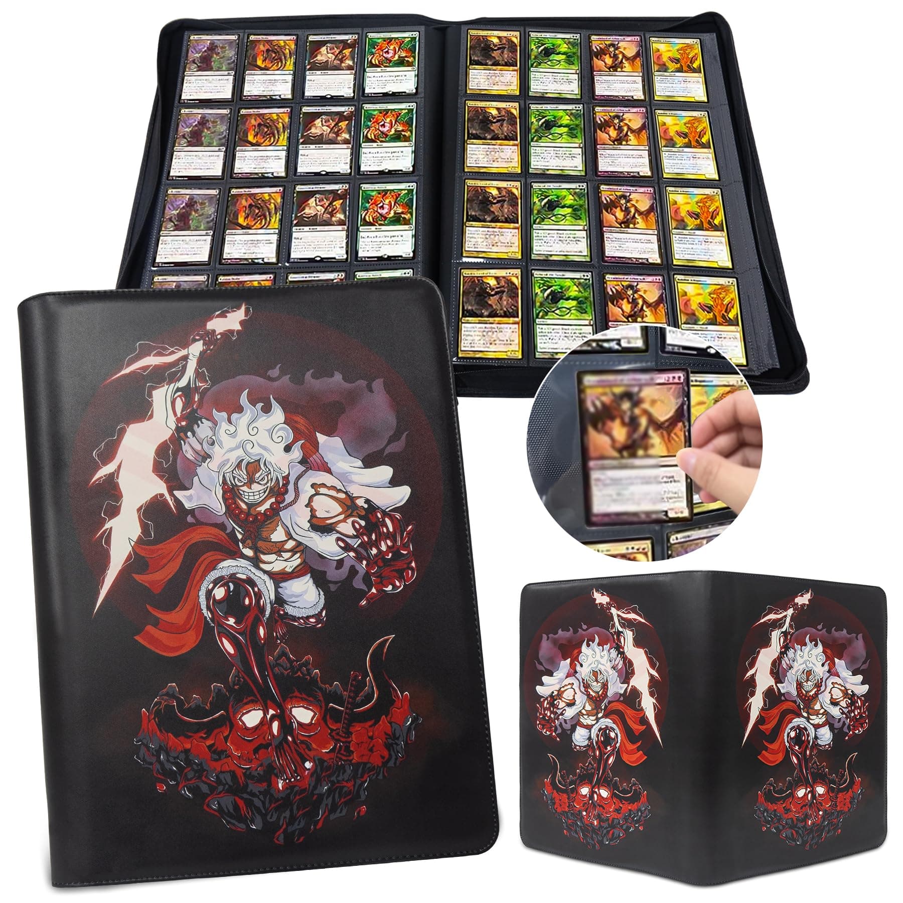 Trading Card Binder for One Piece Cards,16 Pocket with 32 Sleeves up to 1024 Cards One Piece TCG Card Binder,Waterproof Card Storage Book with Sleeves,One Piece for Card Display Case