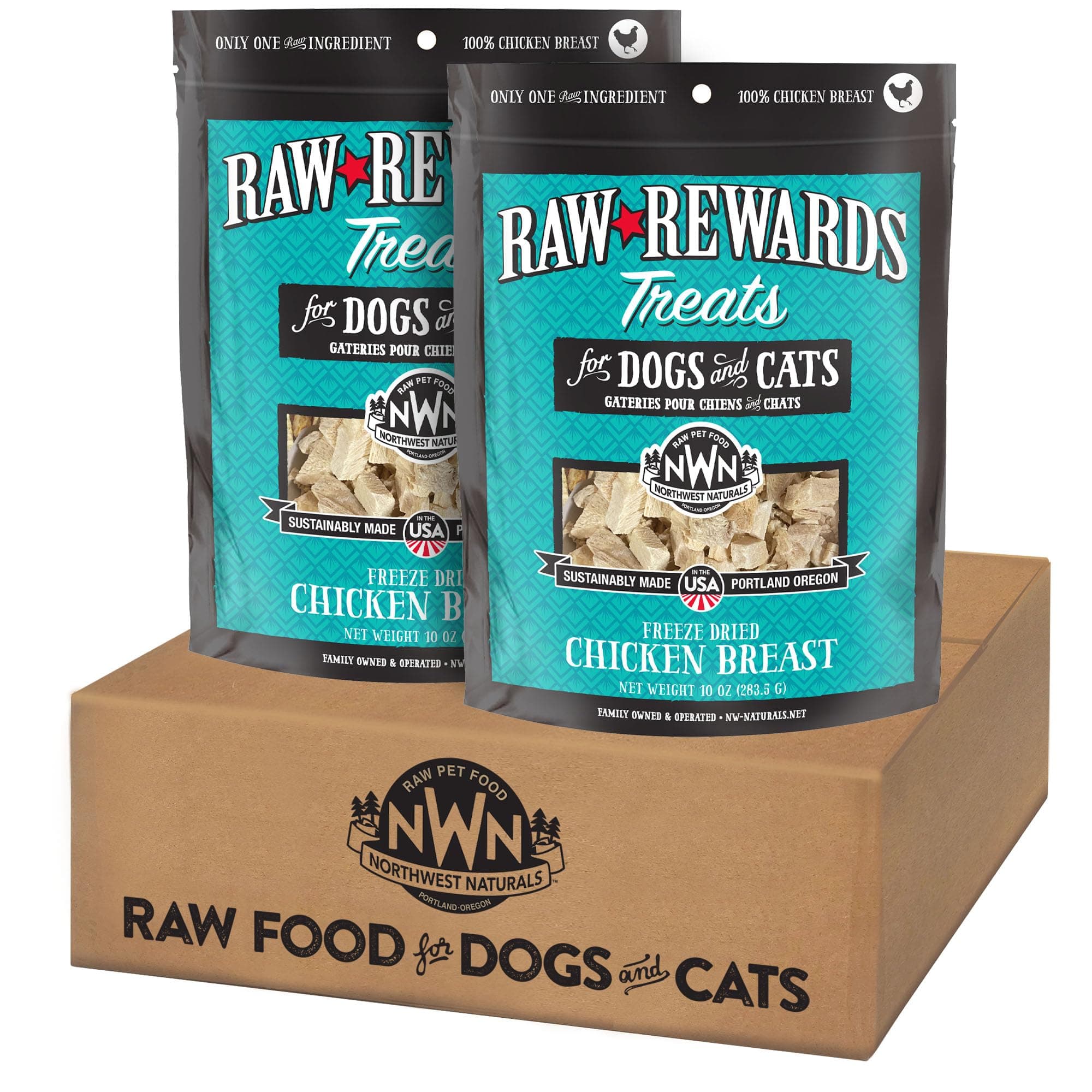 Raw Rewards Freeze-Dried Chicken Breast Treats for Dogs and Cats - Bite-Sized Pieces - Healthy, 1 Ingredient, Human Grade Ingredients, Natural, Made in USA, 10 Oz (Pack of 2)