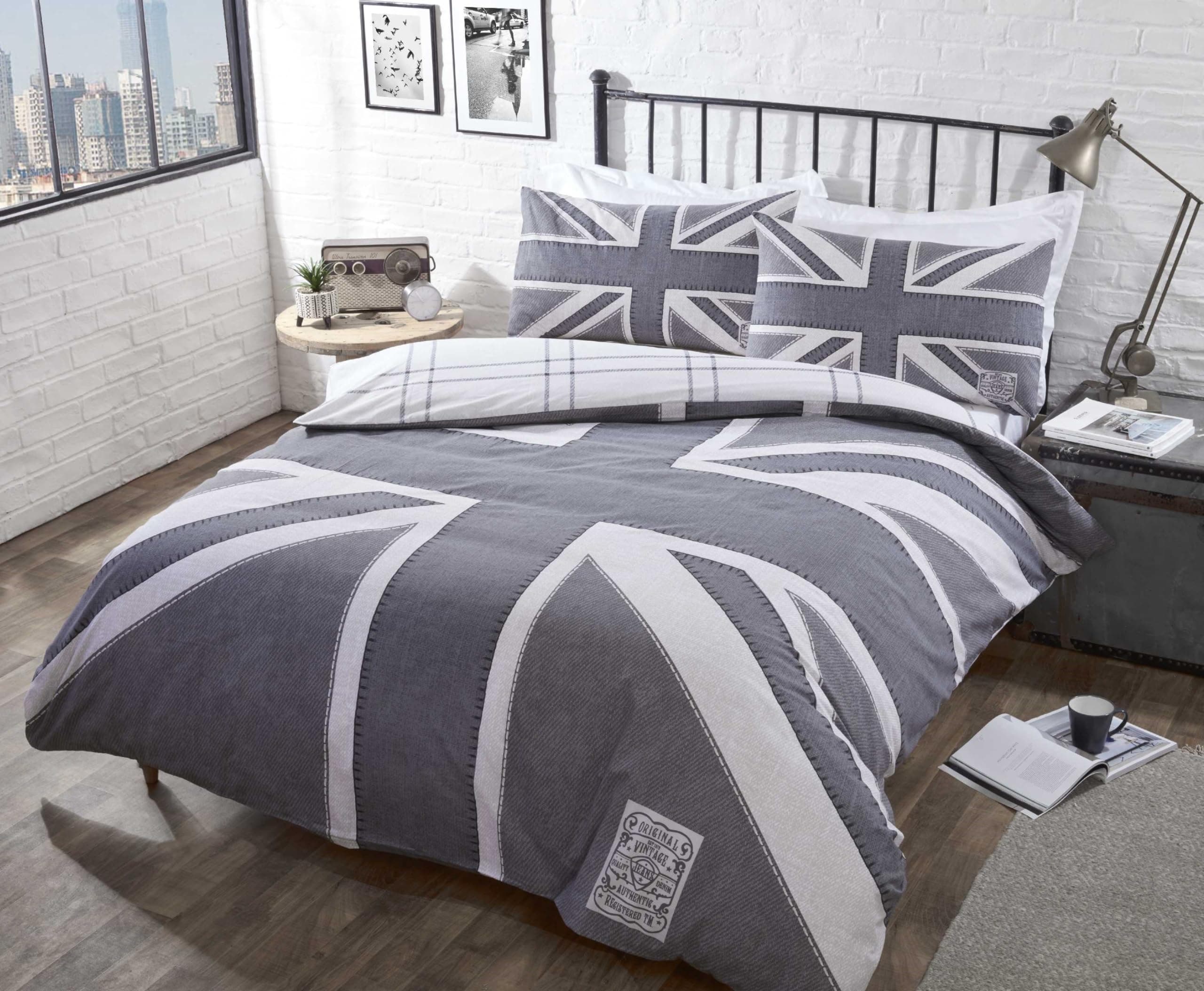 Charlotte AndersenGrey Black Union Jack Bedding King Duvet Cover Set Polycotton (King (U.K. Standard))