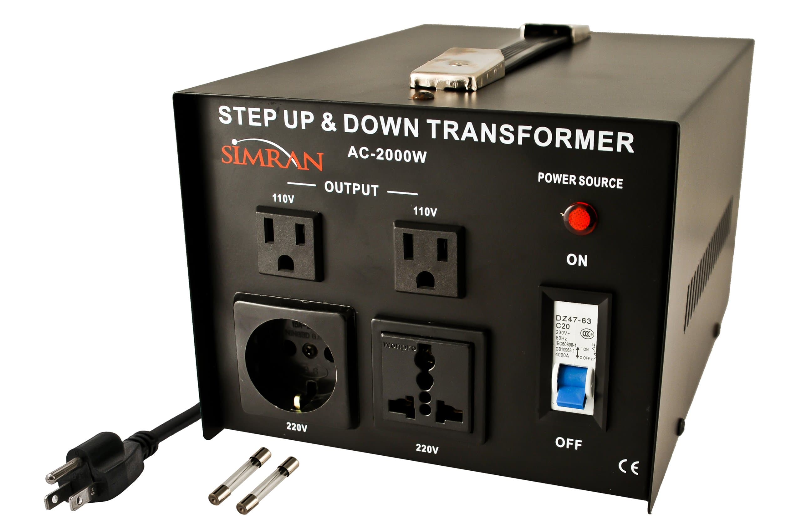 Simran AC-2000 Step Up/Down Voltage Converter Transformer 110V/220V - 2000 Watts,Black