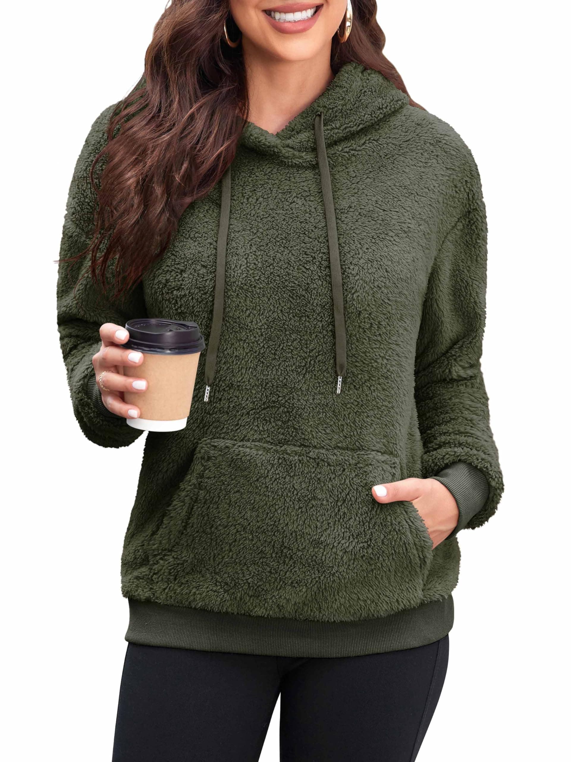 Neineiwu Womens Casual Sherpa Hoodies Fleece Sweatshirts Fuzzy Pullover Fluffy Outerwear with Pockets