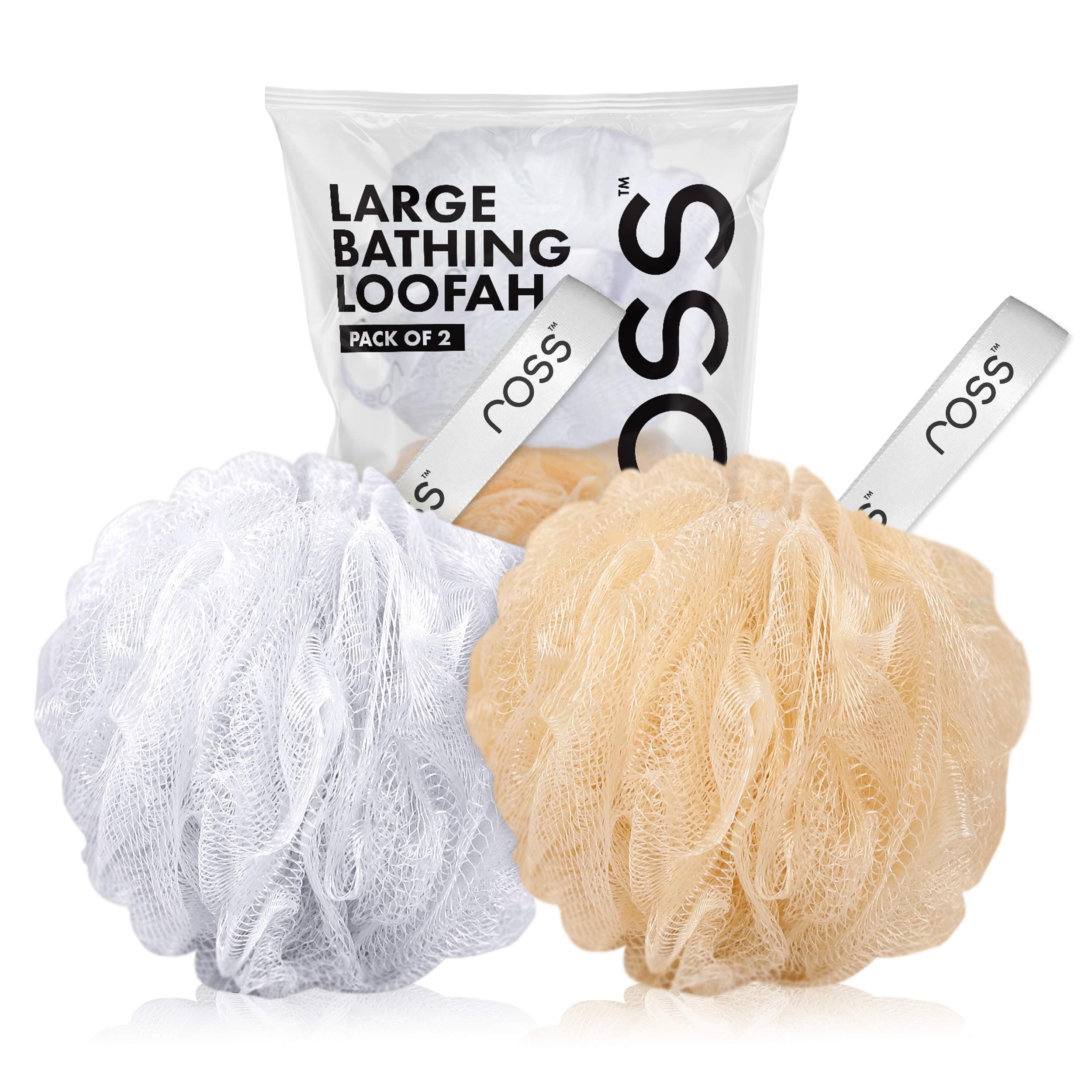 Ross Large Bath Loofah Sponge Scrubber Exfoliator for High Lather Cleansing (White and Gold)