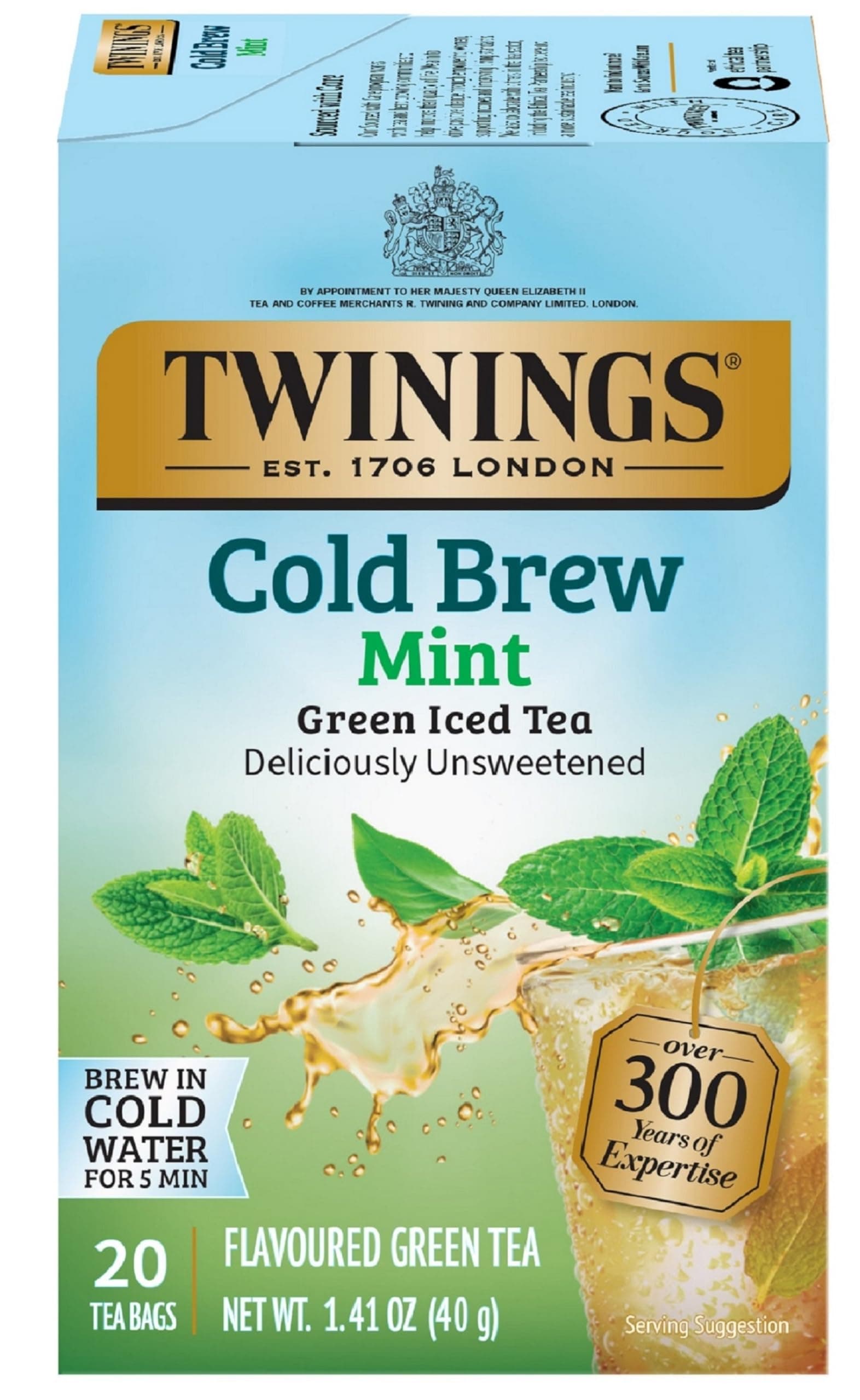 Twinings, Cold Brewed Iced Tea, Green Tea with Mint, 20 Tea Bags, 1.41 oz (40 g)
