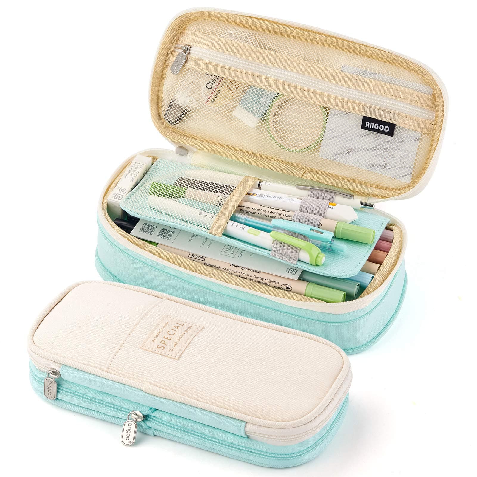 EASTHILL Big Capacity Pencil Pen Case Office College School Large Storage High Capacity Bag Pouch Holder Box Organizer (Cyan)