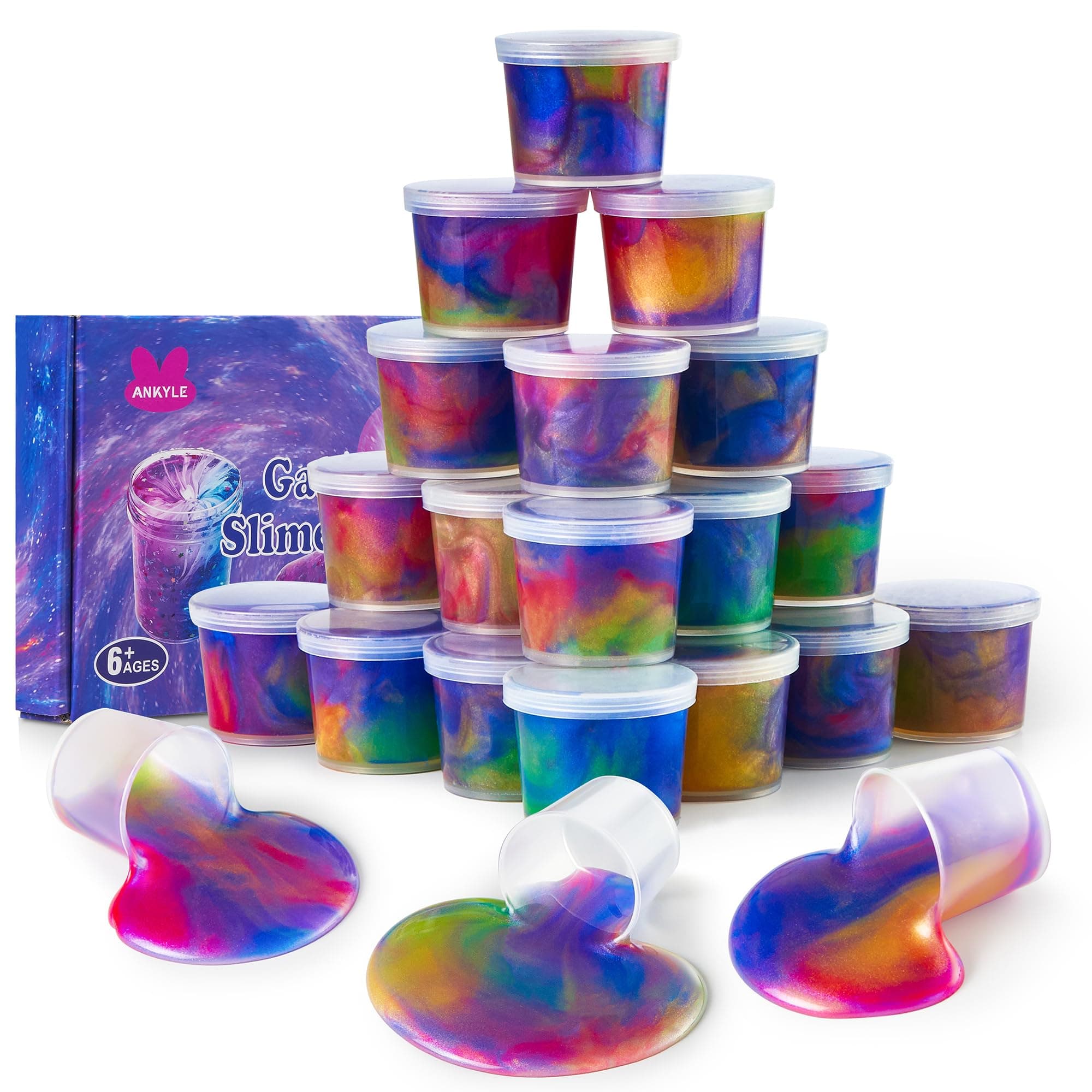 24 Pack Galaxy Slime Party Favors for Kids Slime Cup Bulk Stretchy & Non-Sticky DIY Stress Relief Putty Toy Birthday Halloween Christmas Stocking Stuffers, Classroom Reward for Girls Boys