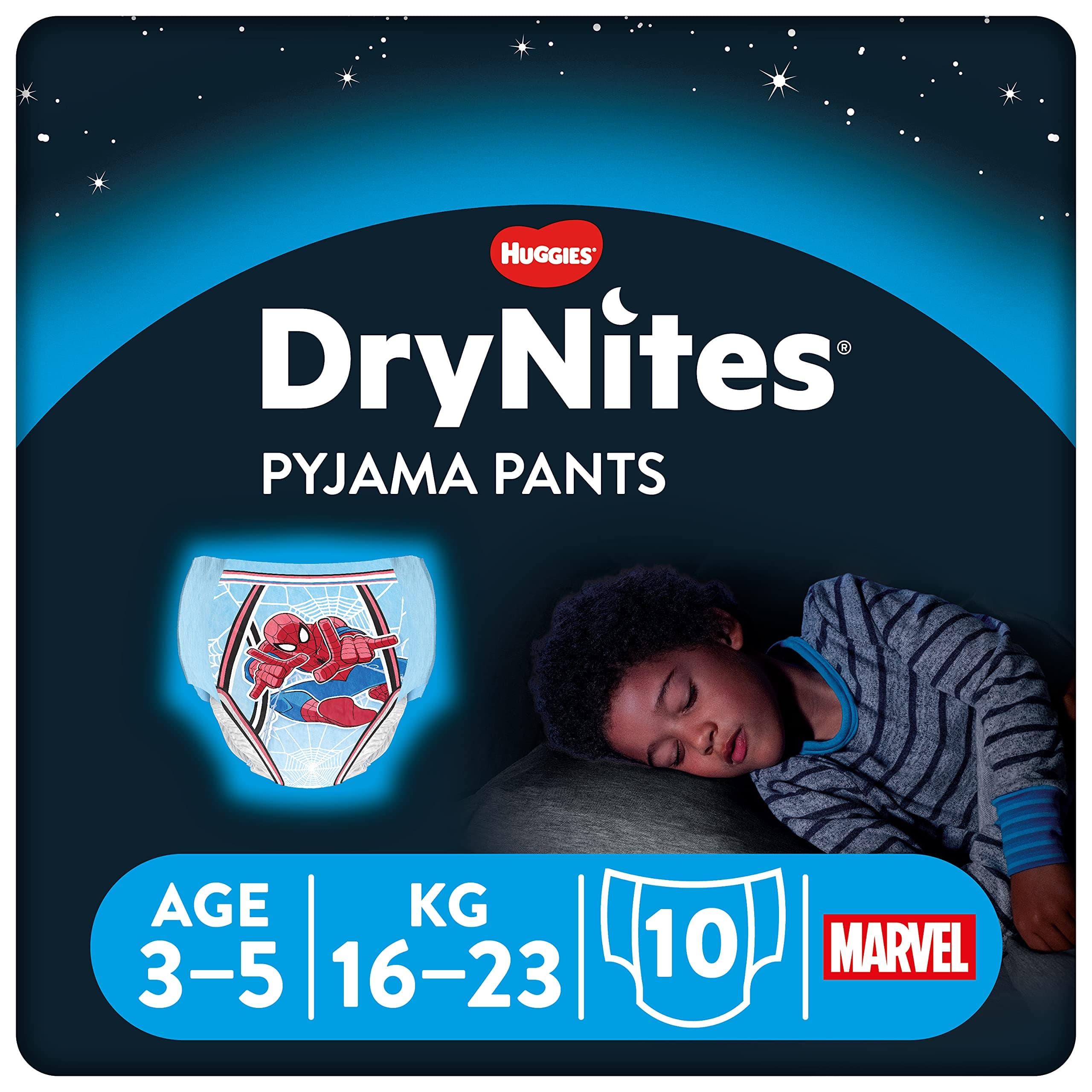 Huggies DryNites, Boys’ Night Time Pants - Sizes 3-5 Years (10 Pants) - Absorbent Pyjama Pants for All Night Comfort - Unbeatable Night Time Protection