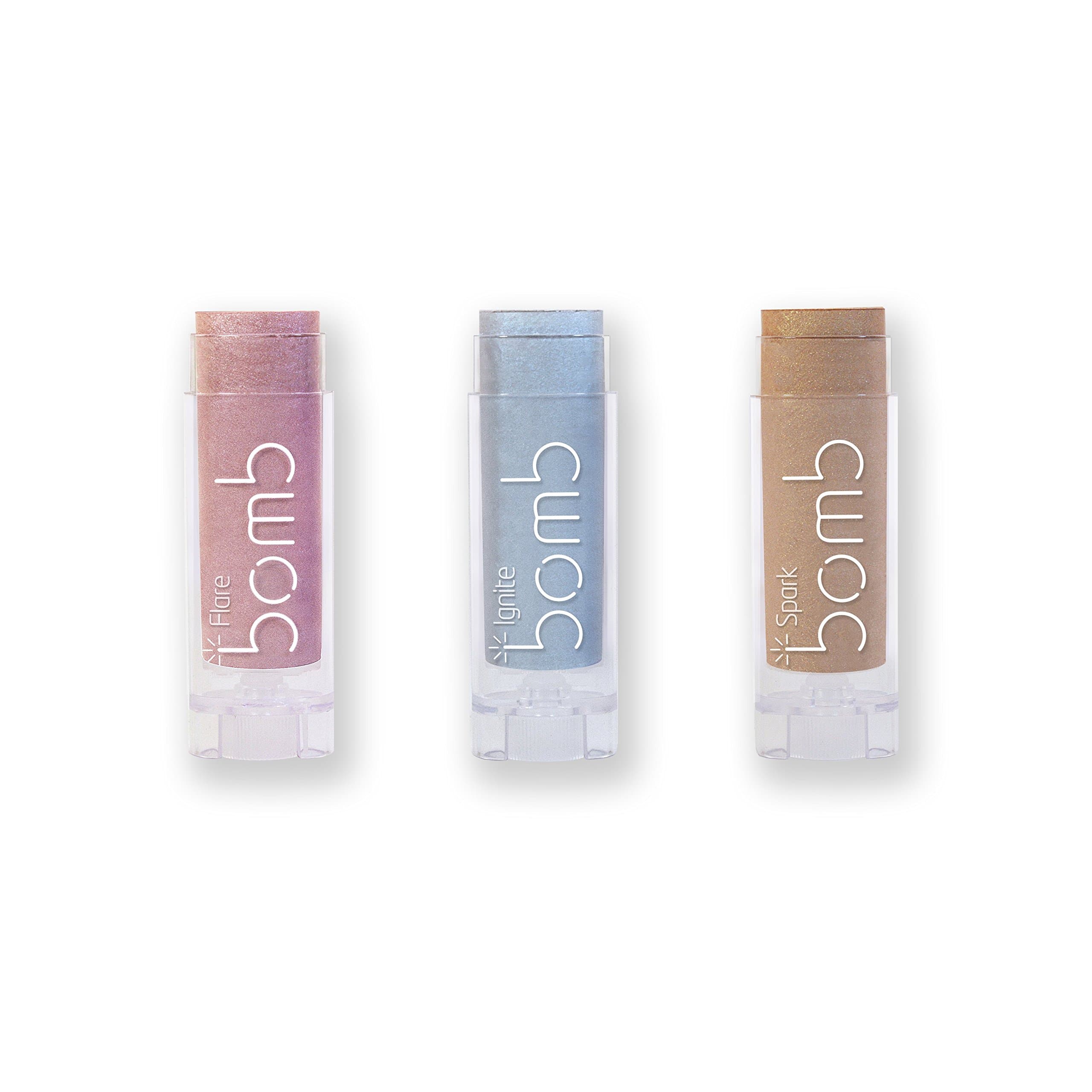 BOMB HIGHLIGHTER TRIO TRAVEL MAKEUP STICKS ~ 3 Shade Portable Mini Multi-Use Cream Pocket Highlighters ~ Vegan & Cruelty-Free