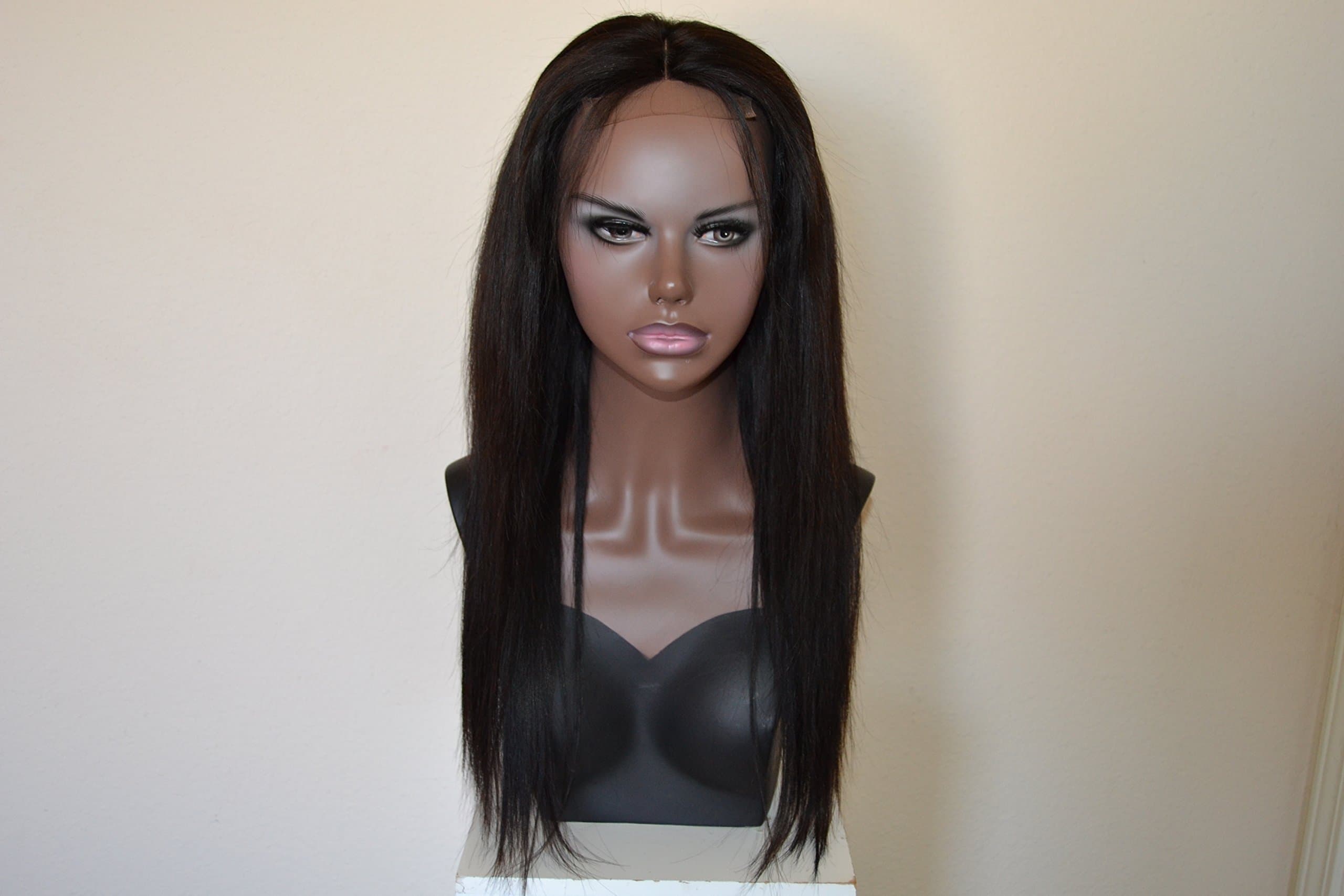 Handmade Brazilian Virgin Straight Hair With Closure Lace Wig 8A 1B 18-18-18 with 16 inch Top Closure3