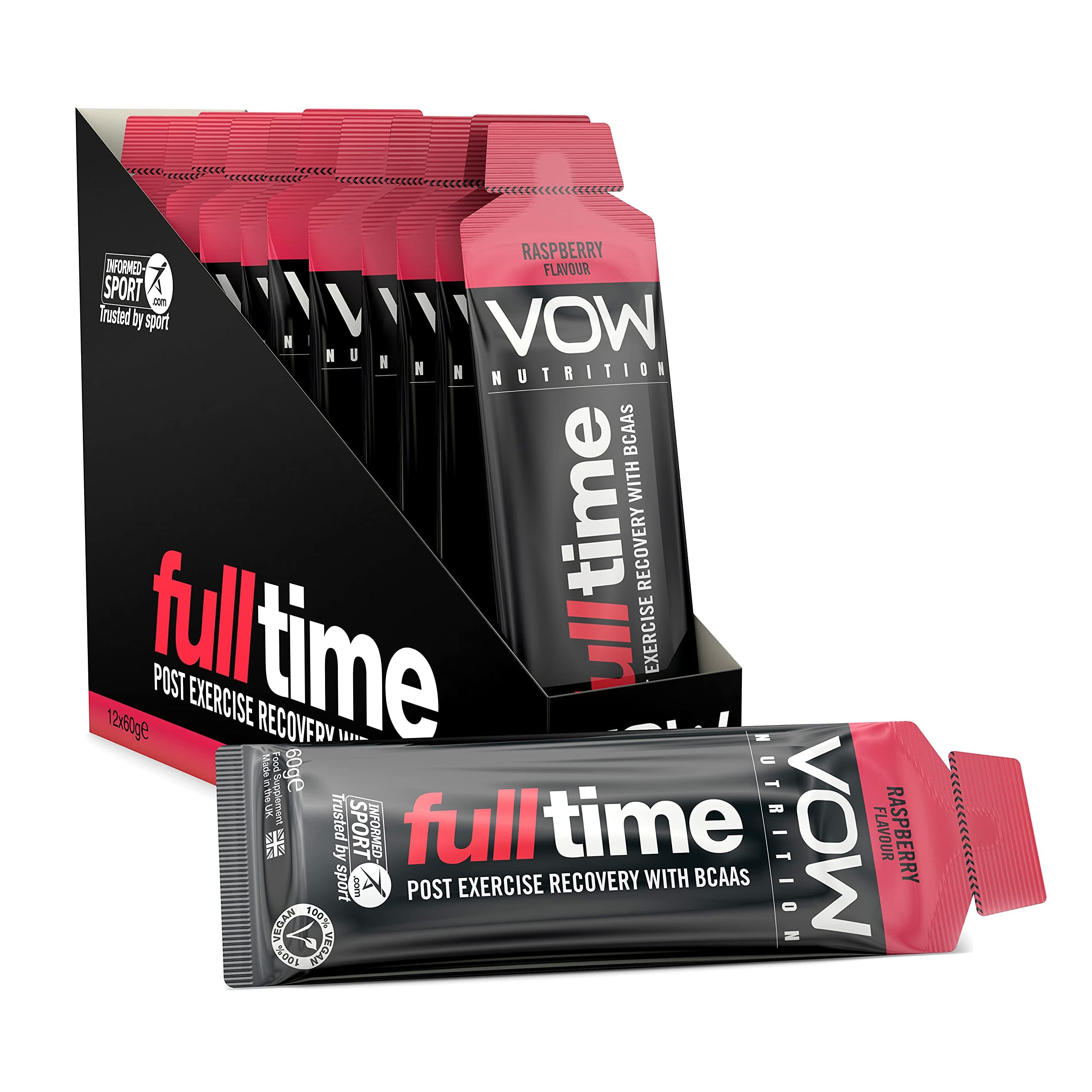 Vow Full Time x 12 60g Sachet Pack Energy Gels with BCAAs, 22g Carbohydrates, Amino Acids, Informed Sport Approved, Endurance Sports, Cycling, Running, Team Sports