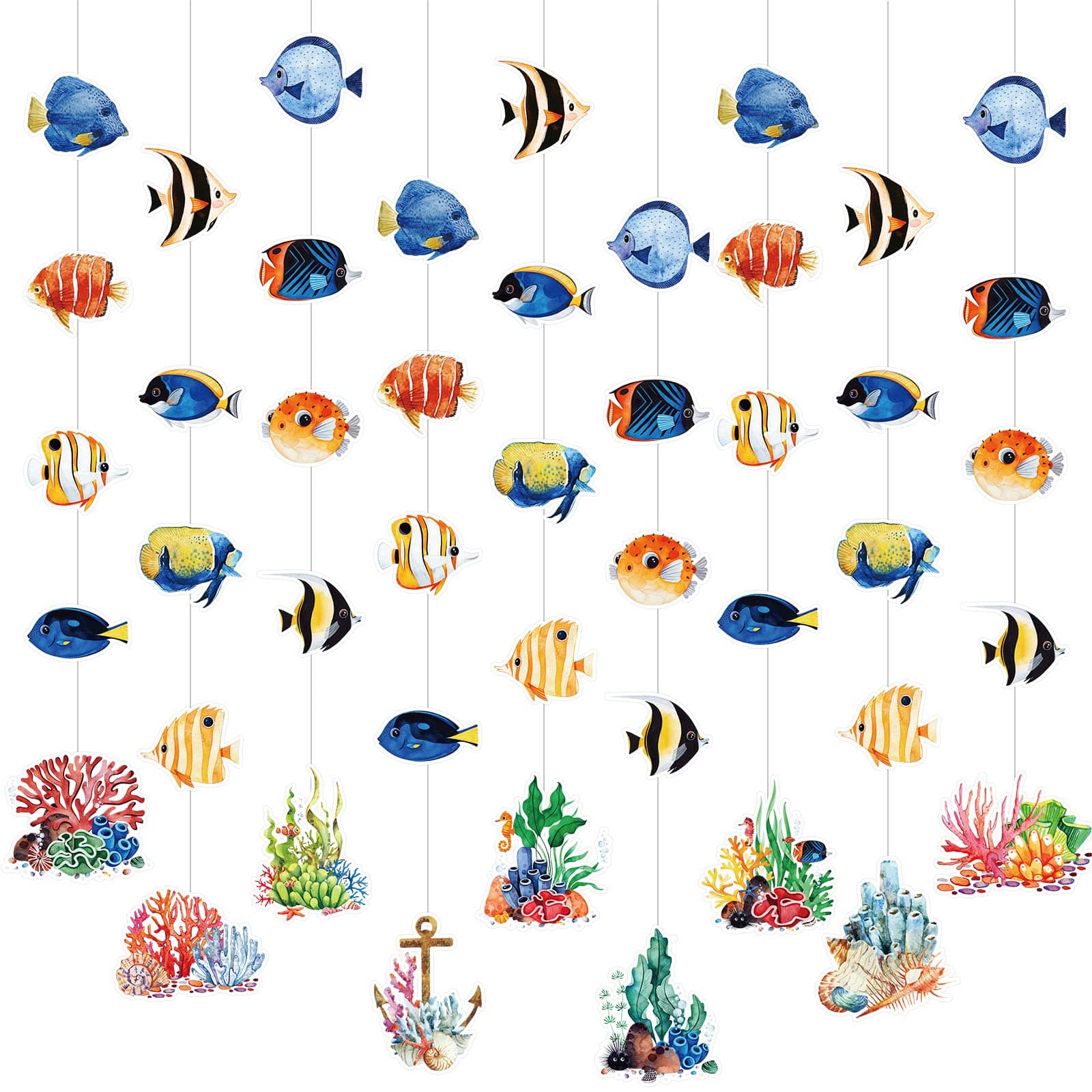 HOTOP 9 Pcs Tropical Fish Party Decorations Under The Sea Party Supplies Ocean Party Hanging Decor Ceiling Decorations Hanging for Home School Kids Birthday Hawaiian Luau Baby Shower