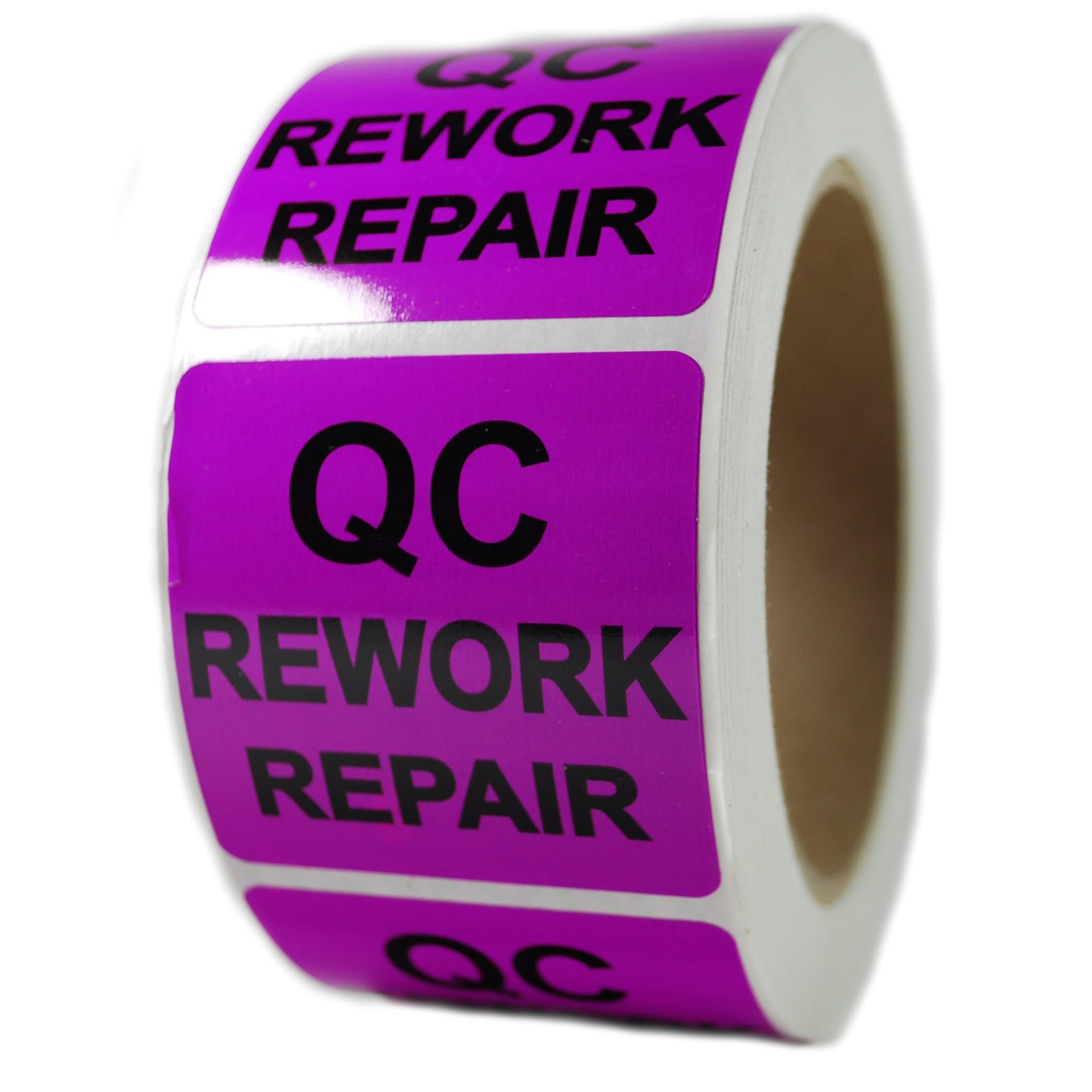 Glossy Purple"QC Rework Repair" Sticker Label - 2" by 2" - 500 ct