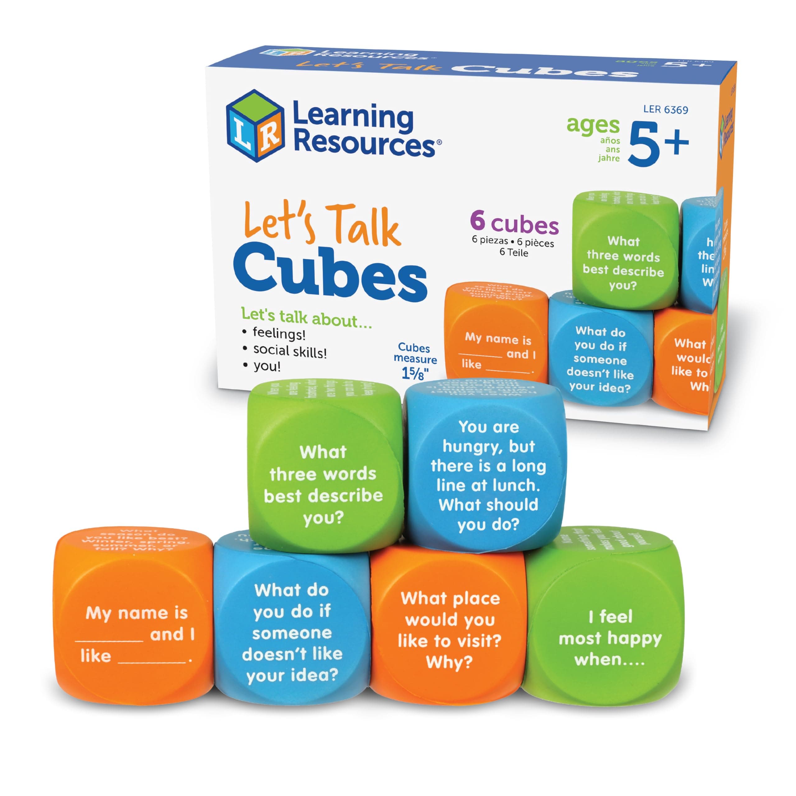 Learning Resources Let's Talk! Cubes, Conversation Cubes, SEL & Autism Therapy, Foam Cubes, 6 Cubes with 36 Prompts, Ages 5+