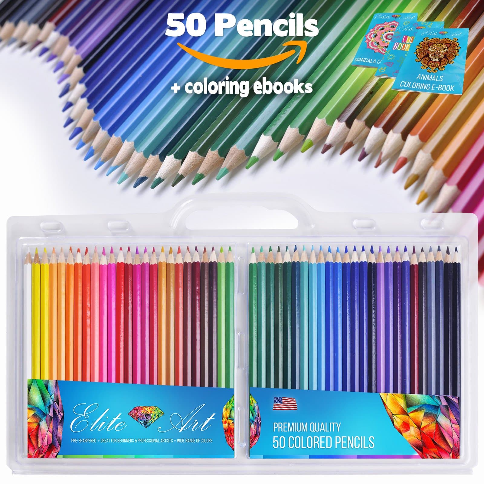 Colored Pencils 50 Color Pencil Set with Bonus Coloring Ebooks Premium Quality Anti-Stress Perfect For Adult Coloring Drawing Sketching Doodling Great Gift