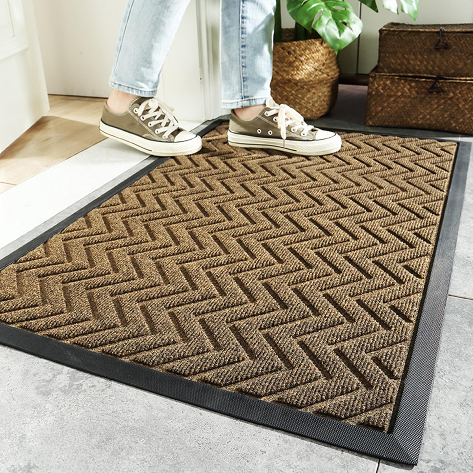 BEROZA Super Absorbent Moistureproof Door Mat, 75 * 45CM Indoor and Outdoor Welcome Mat for Home, Front Door, Yard, Corridor, Office (Brown)