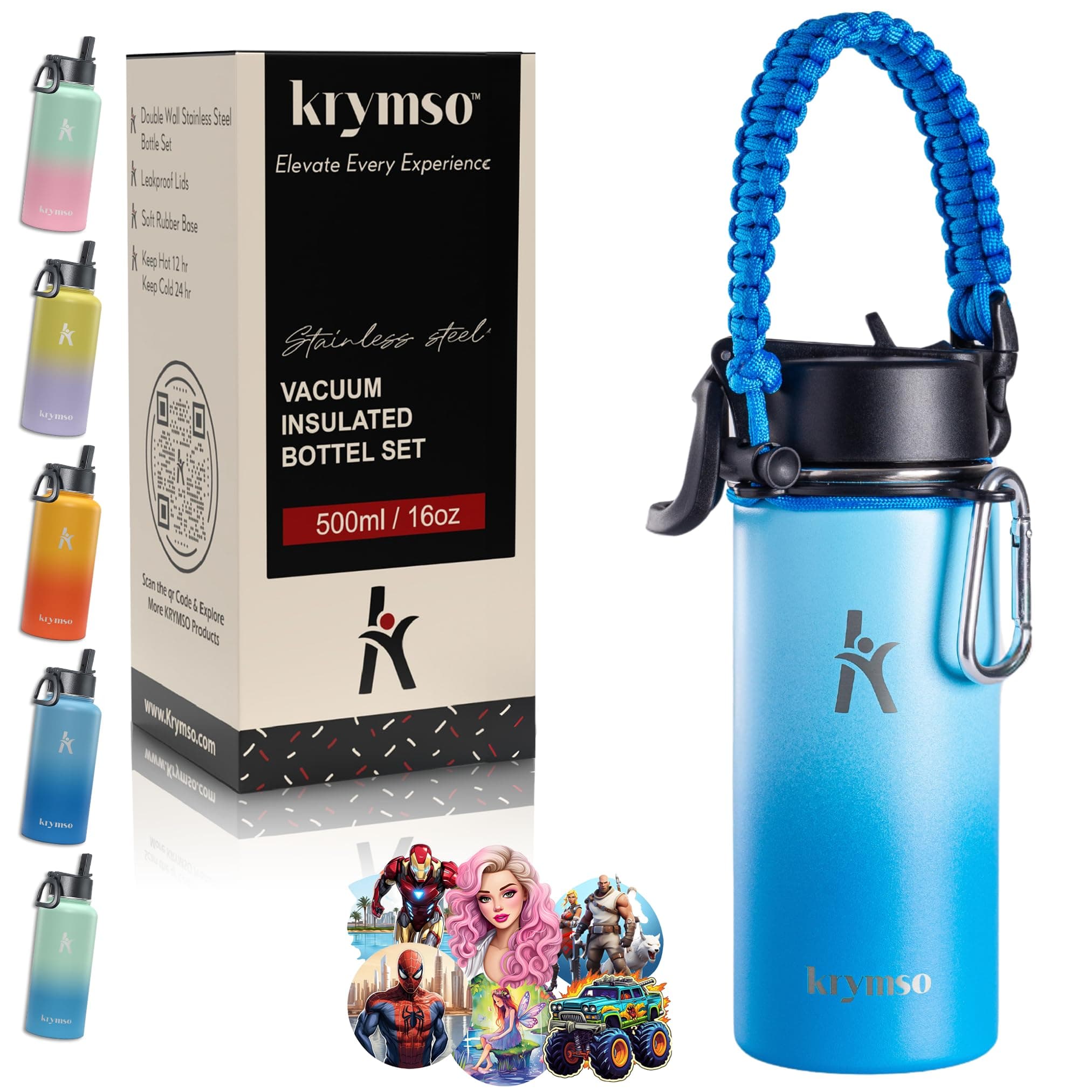 500ml Stainless Steel Water Bottle with Ai Stickers for Kids with Straw, Thermos, Insulated Cup, Water 500ml (Galactic Breeze)