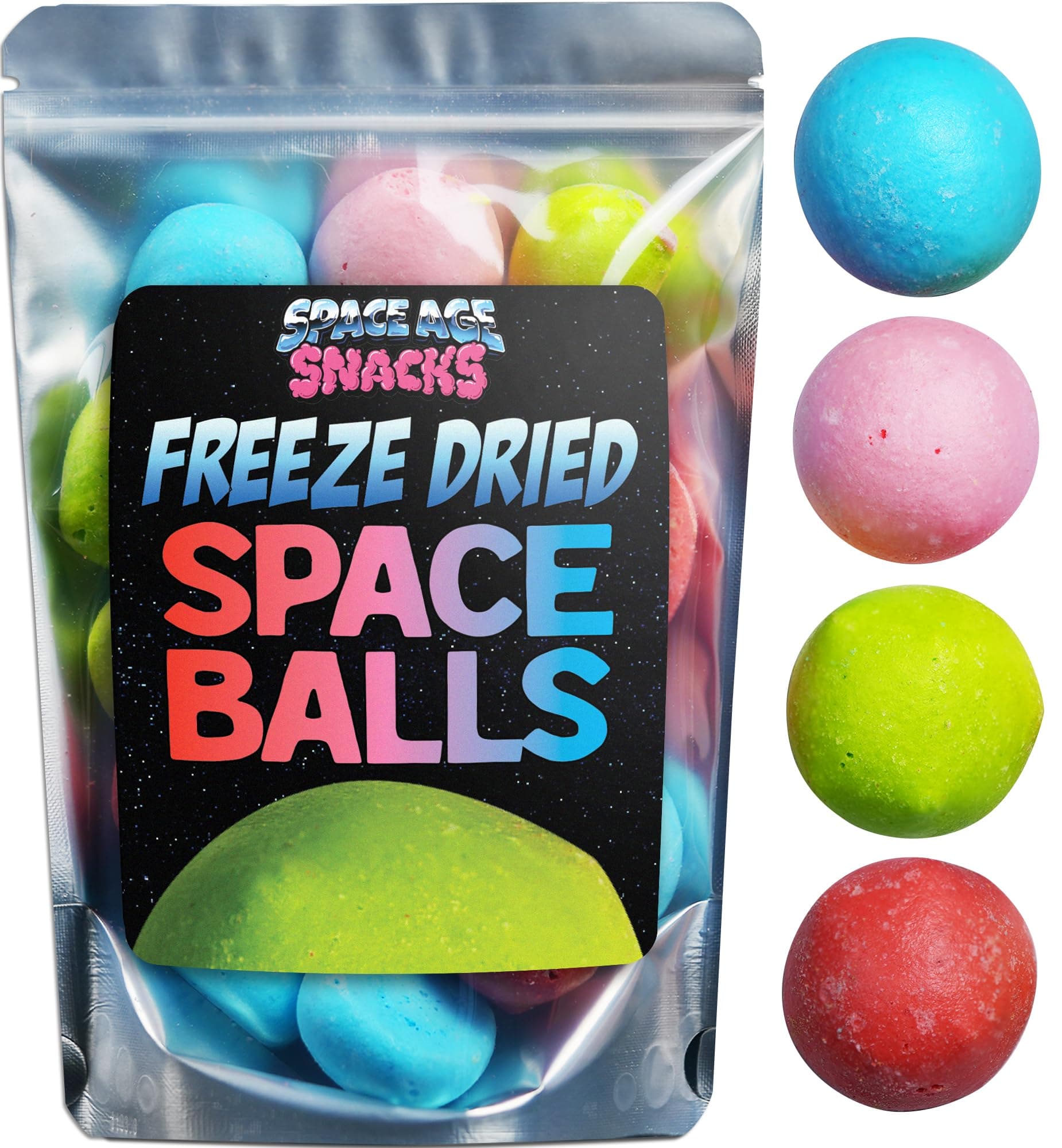 Freeze Dried Space Balls - Crunchy Premium Freeze Dried Candy Shipped in a Space Ship Box by Space Age Snacks - Dry Freeze Candy with Fun Stickers (4 Ounces)