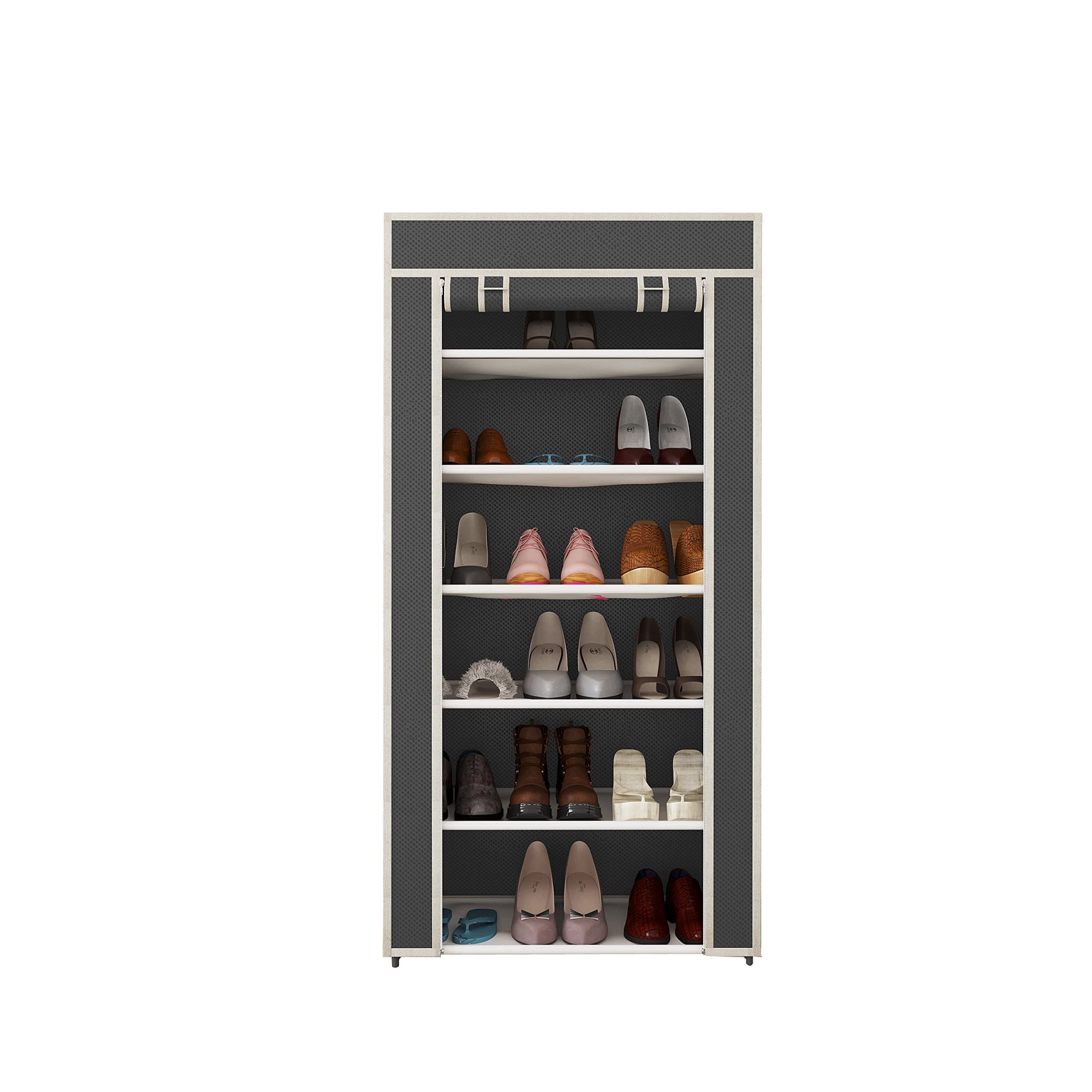 Whitecloud TRANSFORMING HOMES® Shoe Cabinet Rack Light Weight Foldable Shelves Storage Organizer for Home (Grey, 6 Layer)