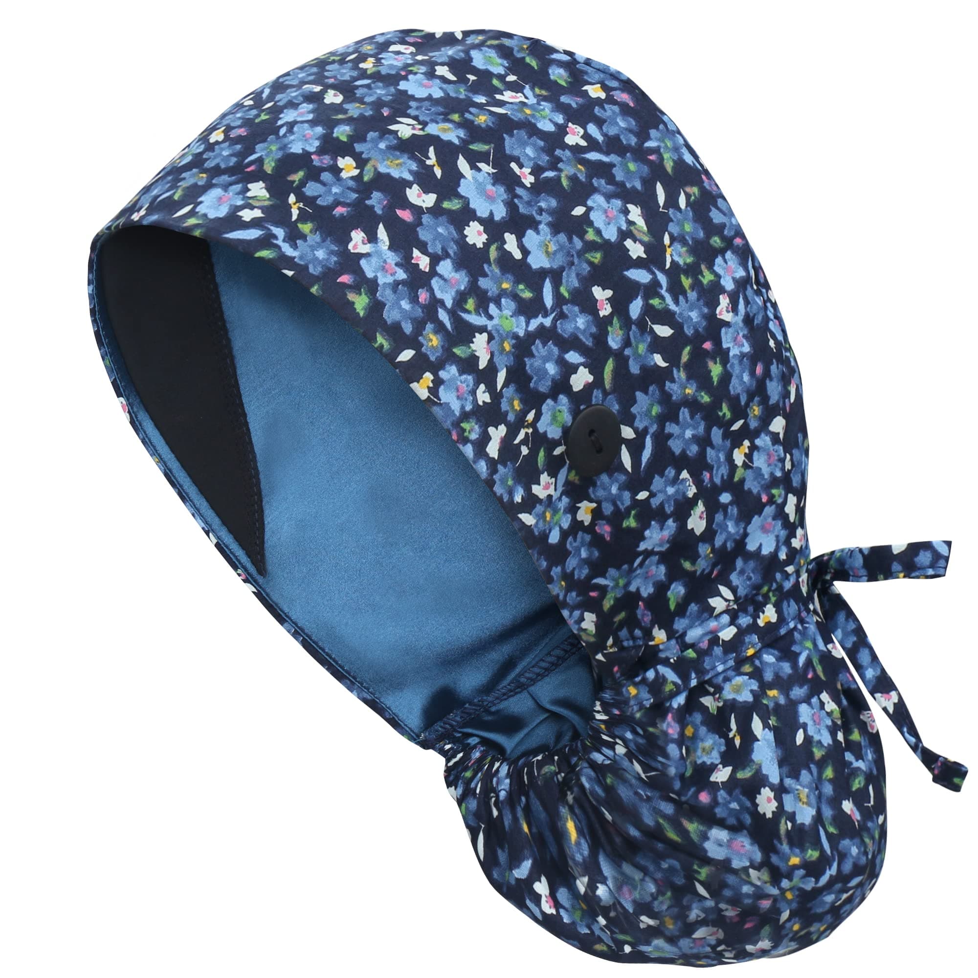 Adjustable Working Cap with Button, Satin-Lined Hat, Cotton Working Hat Sweatband, Elastic Tie Back Hats Unisex