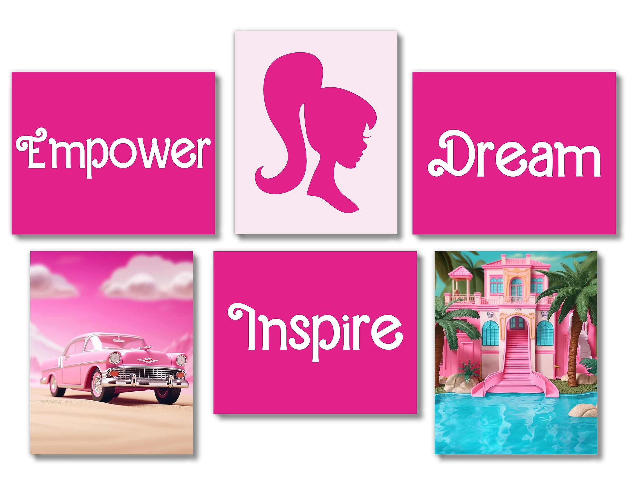 Brooke & Vine Pink Aesthetic Girl Bedroom Decor Girl Birthday Party(UNFRAMED 8 x 10 Set of 6) Empowerment Posters Dream House Car Inspirational Teen Girl Room Wall Art Prints Tween Bedroom, Dorm, Desk - Pink Doll