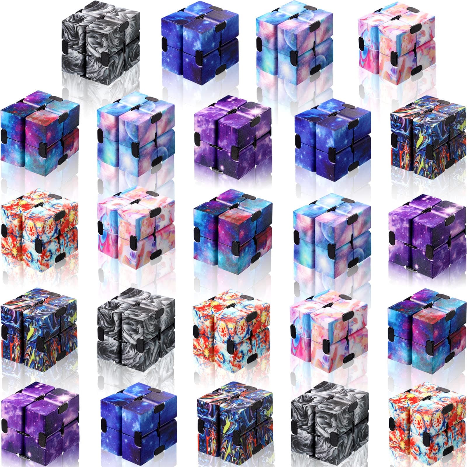 Sumind 24 Pieces Infinity Cube Fidget Toy Mini Blocks Cube Bulk Gadget Sensory Toy Hand Held Blocks Finger Gadget Gift for Adults Anxiety Stress Relief Game(Starry Style)