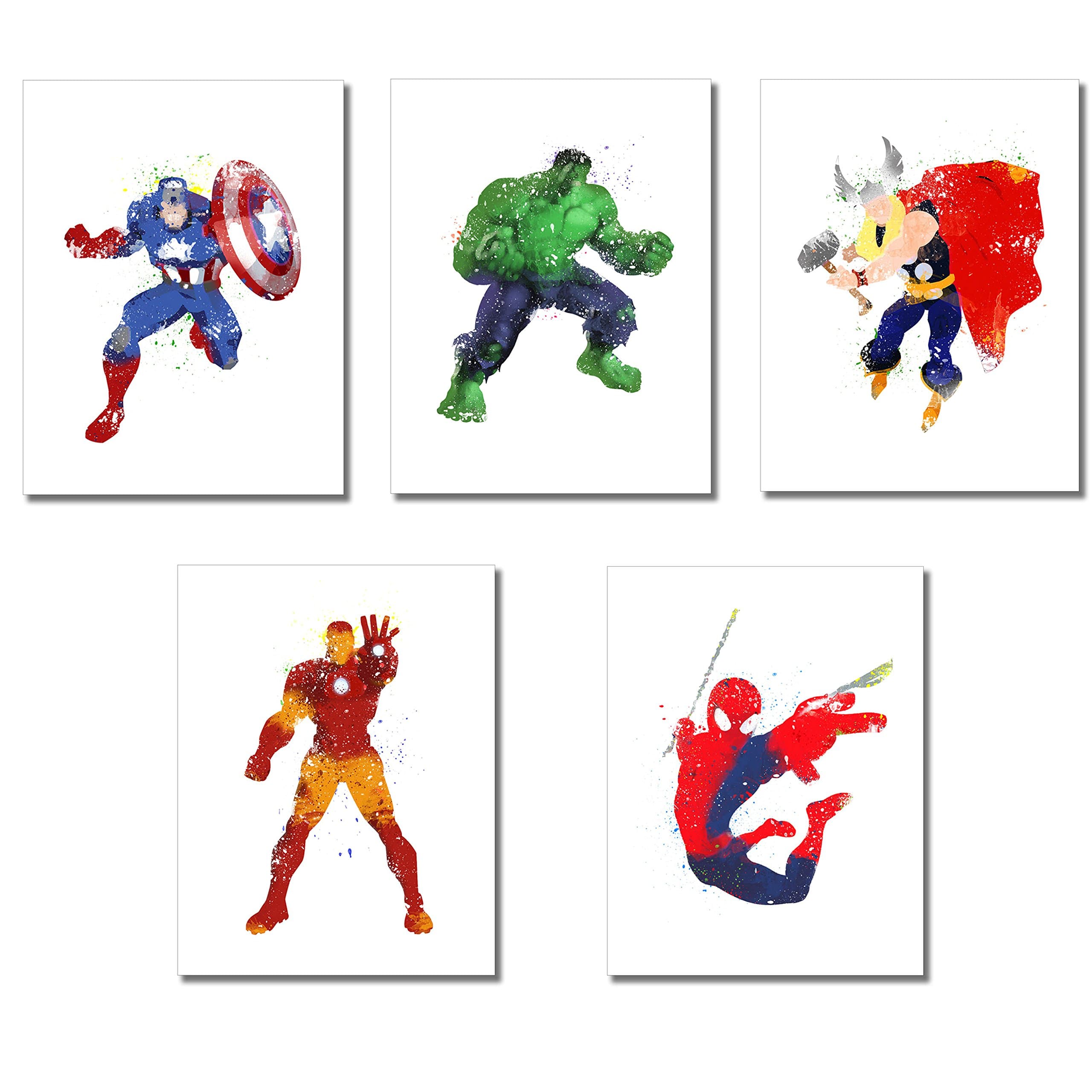 Superhero Watercolor Prints - Set of 5 Photos (8.5 inches x 11 inches)